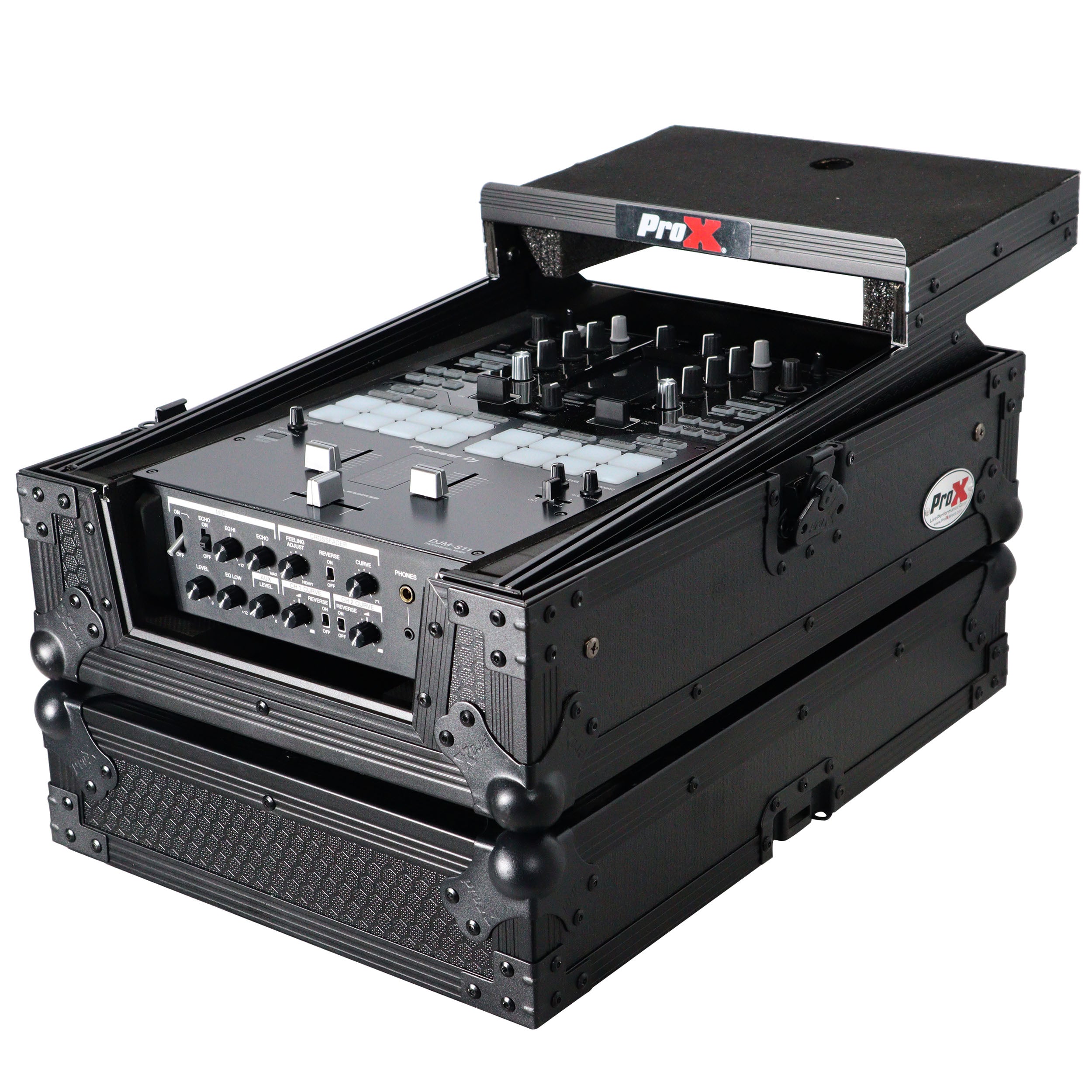 Flight Case for Pioneer DJM-S11 Mixer with Sliding Laptop Shelf | Black on Black