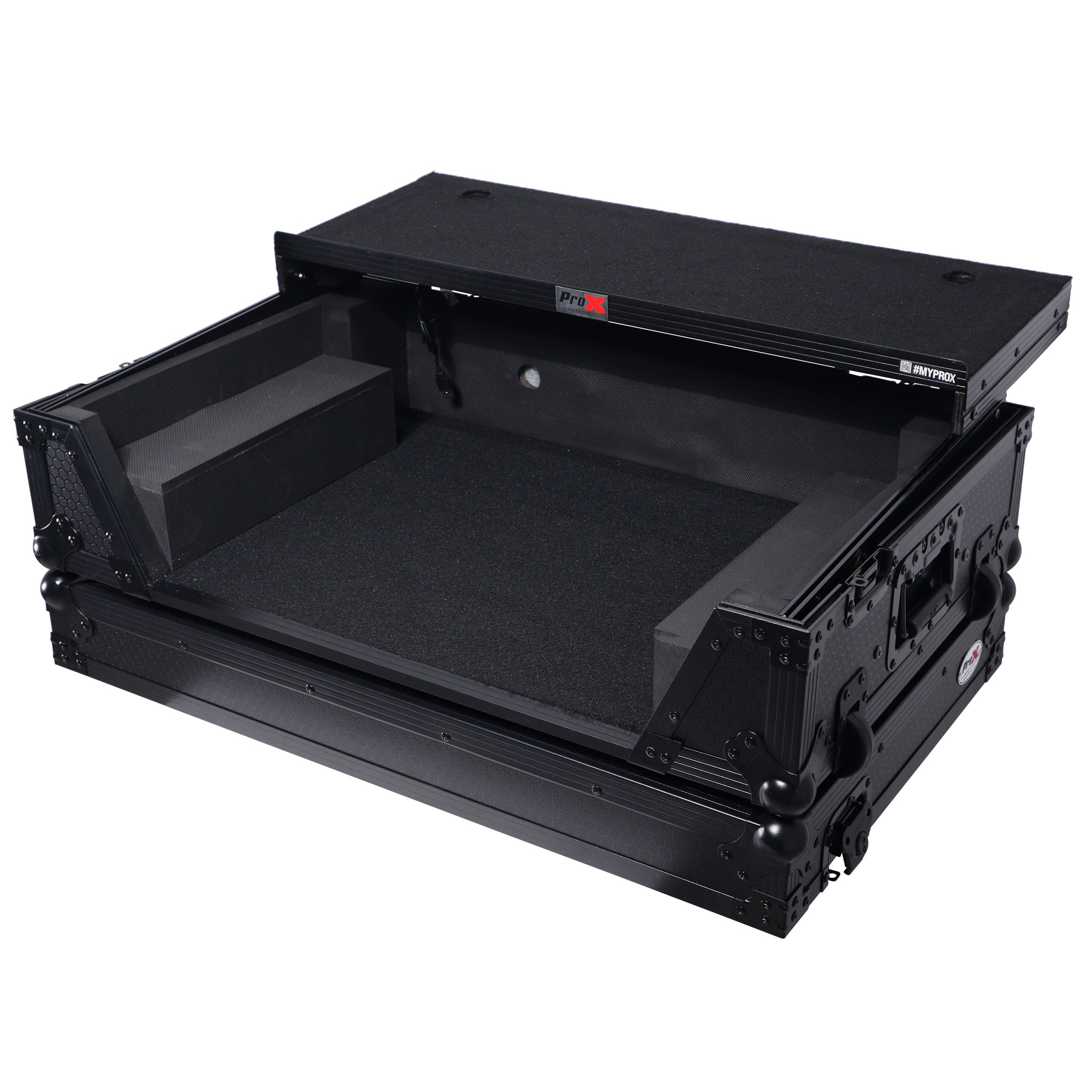 Flight Style Road Case For Pioneer DDJ-FLX10 or DDJ-GRV6 DJ Controller with Laptop Shelf 2U Rack Space Wheels - Black Finish