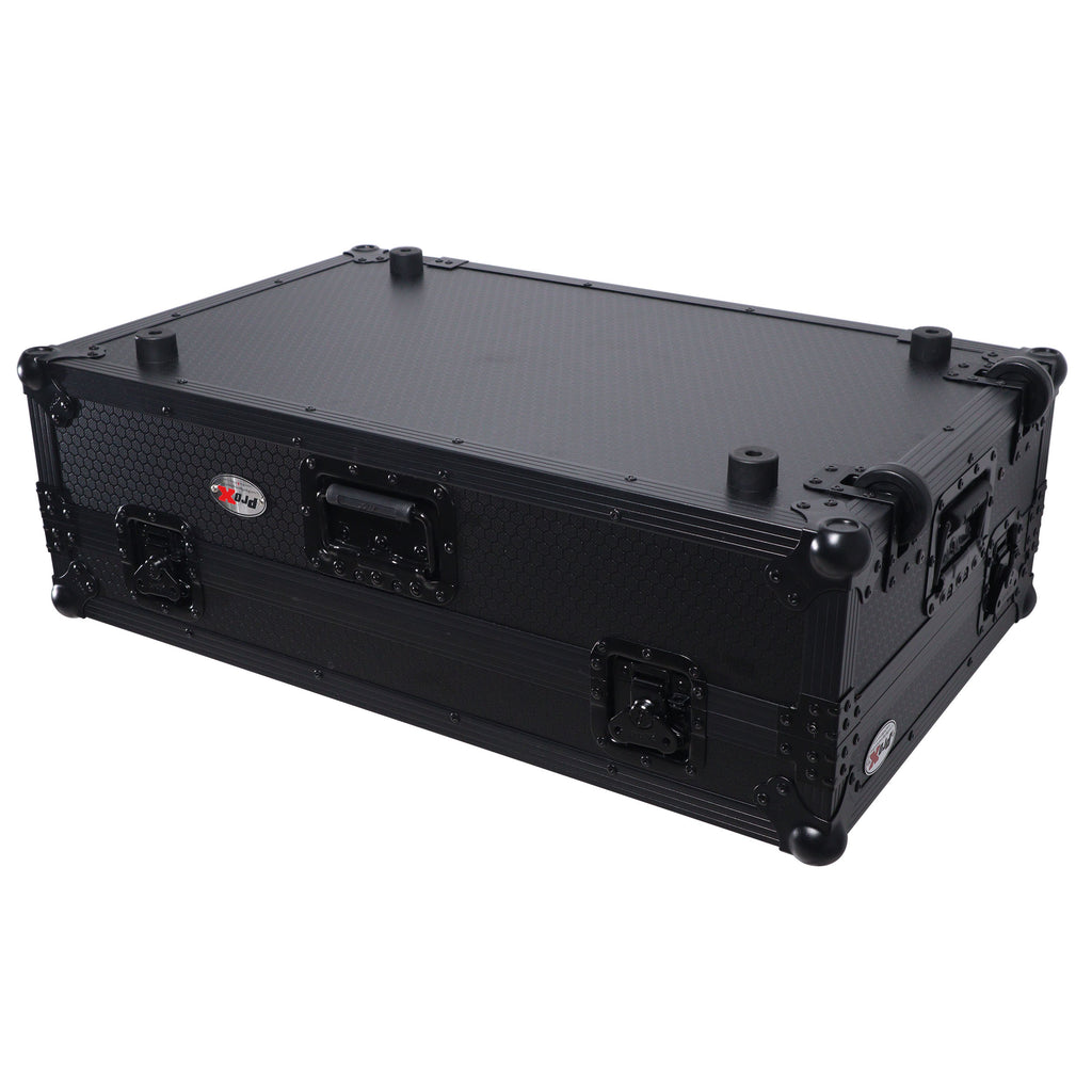 Flight Style Road Case For Pioneer DDJ-FLX10 or DDJ-GRV6 DJ Controller with Laptop Shelf 2U Rack Space Wheels - Black Finish