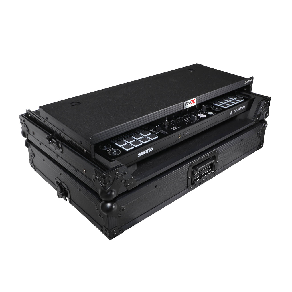 Pioneer DDJ-FLX10 or DDJ-GRV6 with Sliding Laptop Shelf ATA Flight Style Road Case Black Finish Slim Case