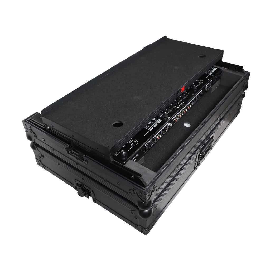 Pioneer DDJ-FLX10 or DDJ-GRV6 with Sliding Laptop Shelf ATA Flight Style Road Case Black Finish Slim Case