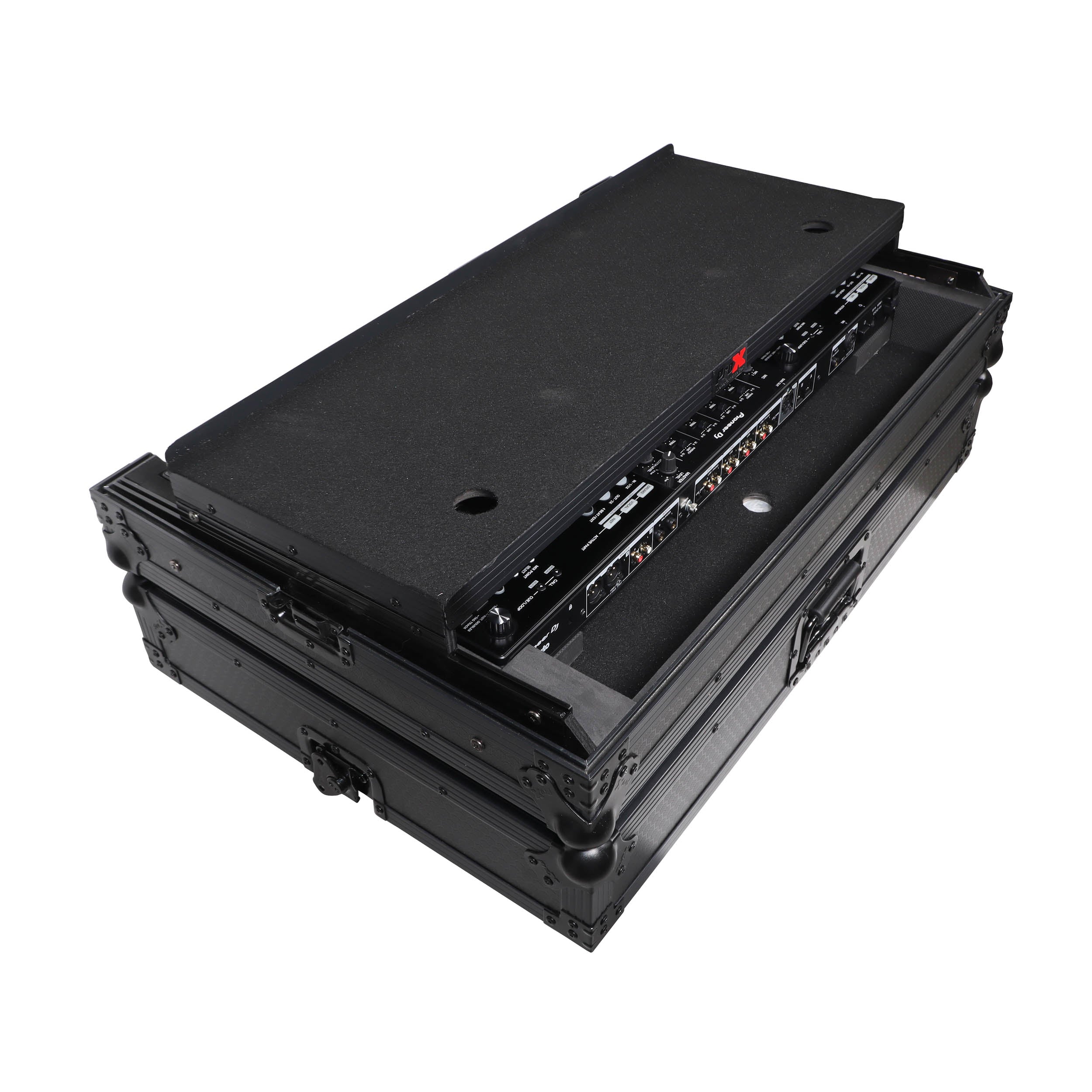 Pioneer DDJ-FLX10 or DDJ-GRV6 with Sliding Laptop Shelf ATA Flight Style Road Case Black Finish Slim Case