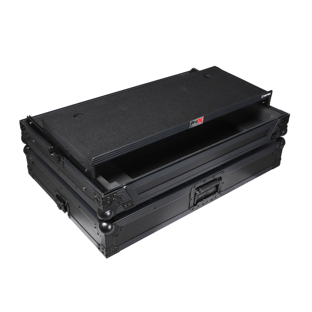 Pioneer DDJ-FLX10 or DDJ-GRV6 with Sliding Laptop Shelf ATA Flight Style Road Case Black Finish Slim Case