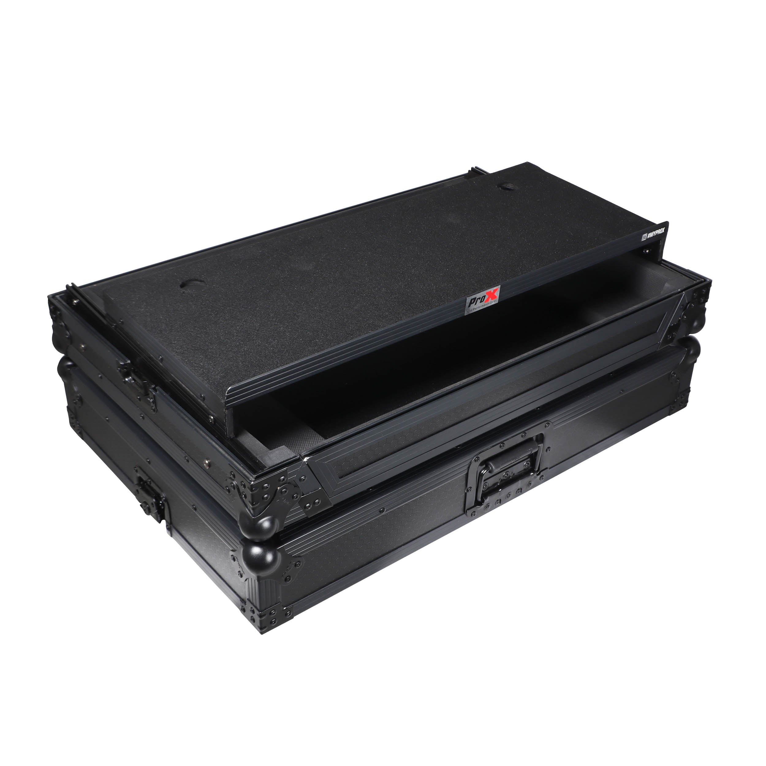 Pioneer DDJ-FLX10 or DDJ-GRV6 with Sliding Laptop Shelf ATA Flight Style Road Case Black Finish Slim Case