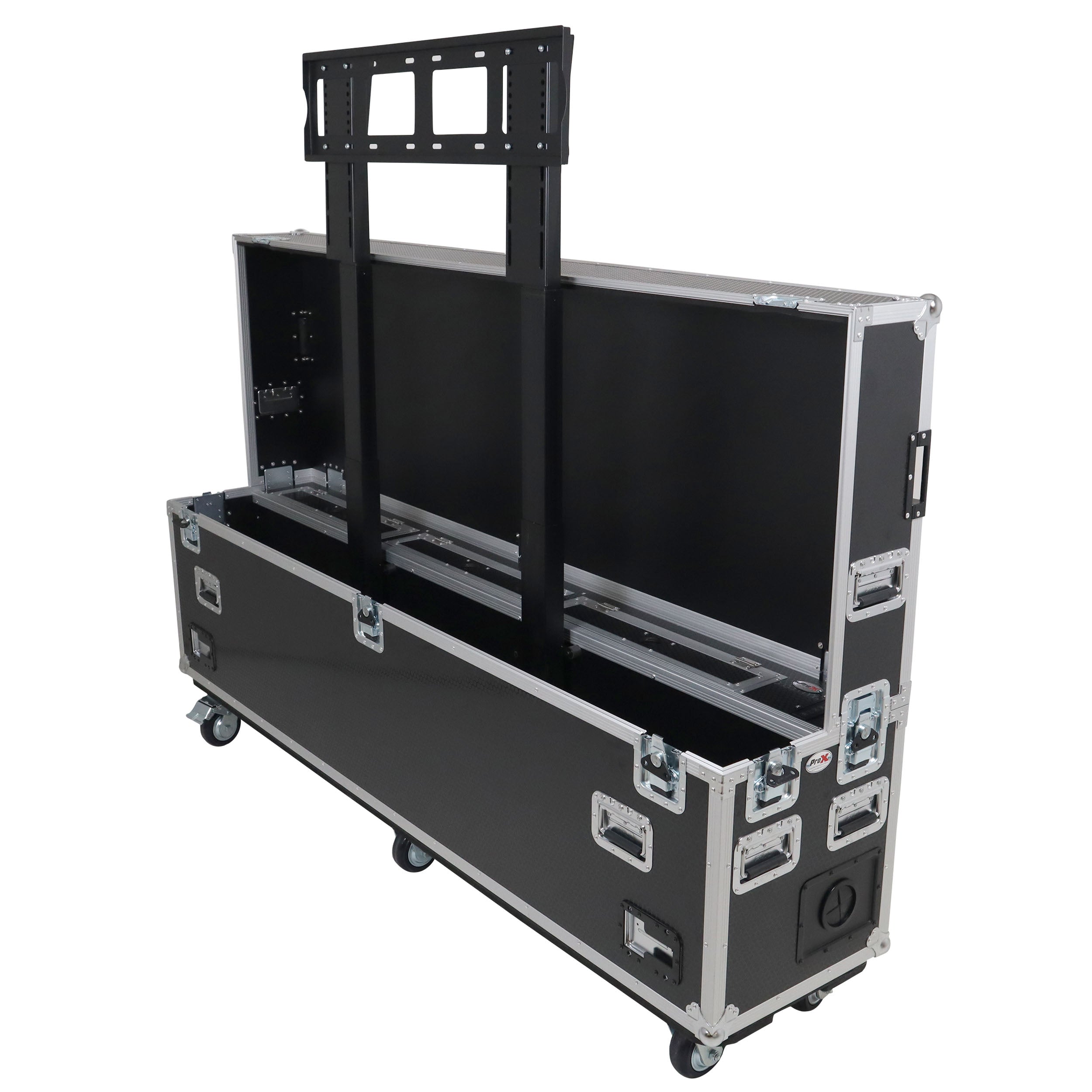 Motorized Universal Case For Flat Panel Monitor LED LCD TV Dual 80" to 90" Flight Case W 4" Casters
