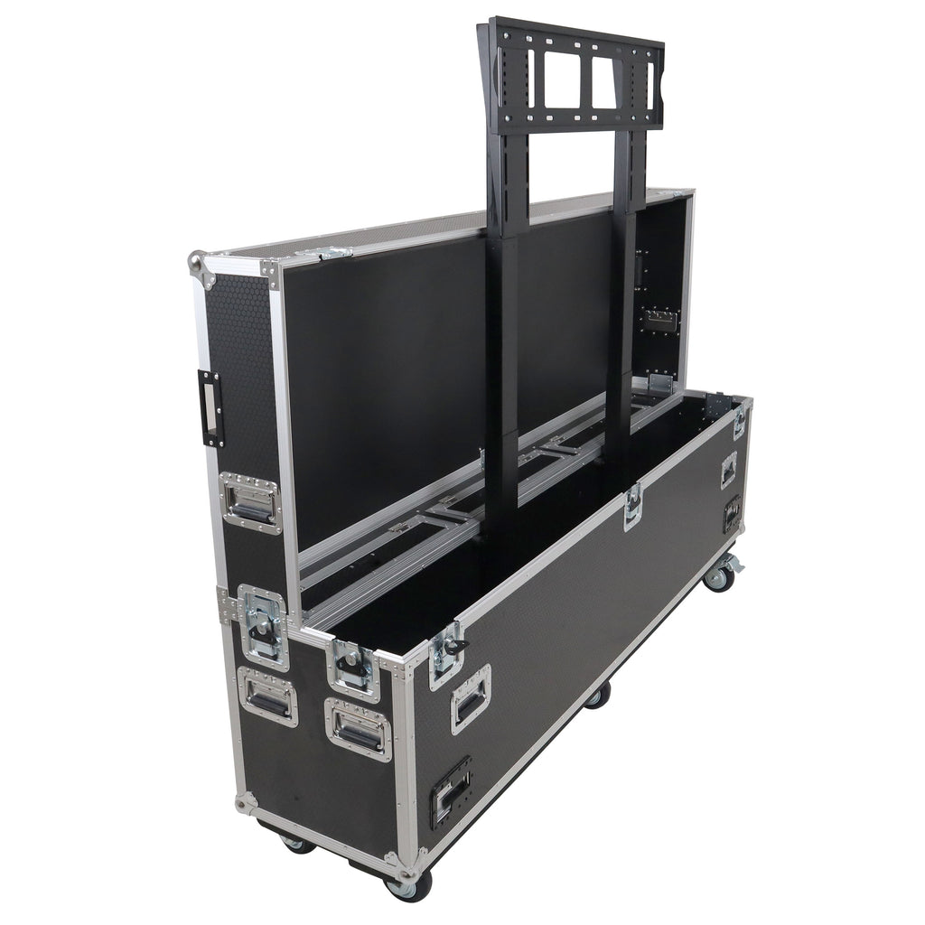 Motorized Universal Case For Flat Panel Monitor LED LCD TV Dual 80" to 90" Flight Case W 4" Casters