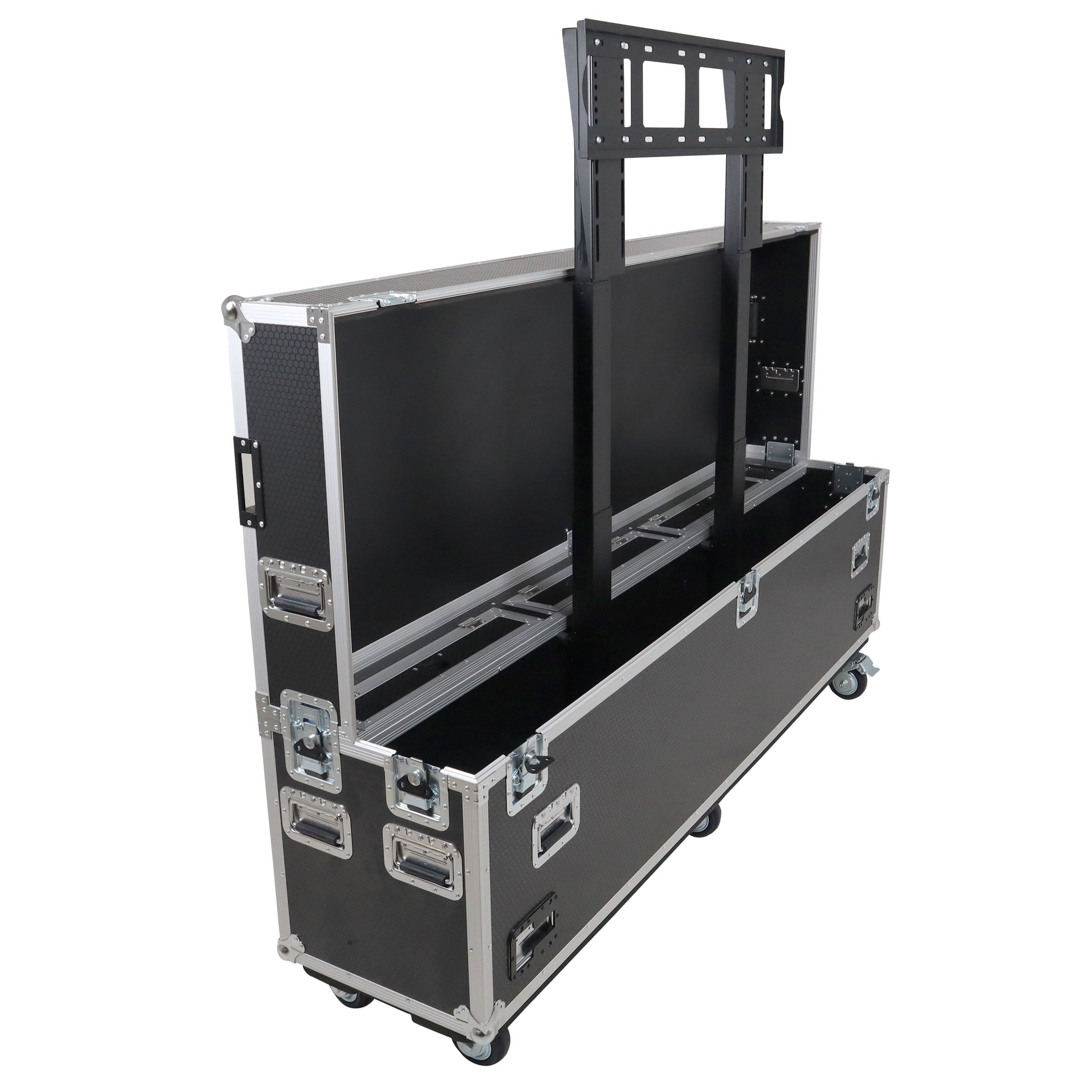 Motorized Universal Case For Flat Panel Monitor LED LCD TV Dual 80" to 90" Flight Case W 4" Casters