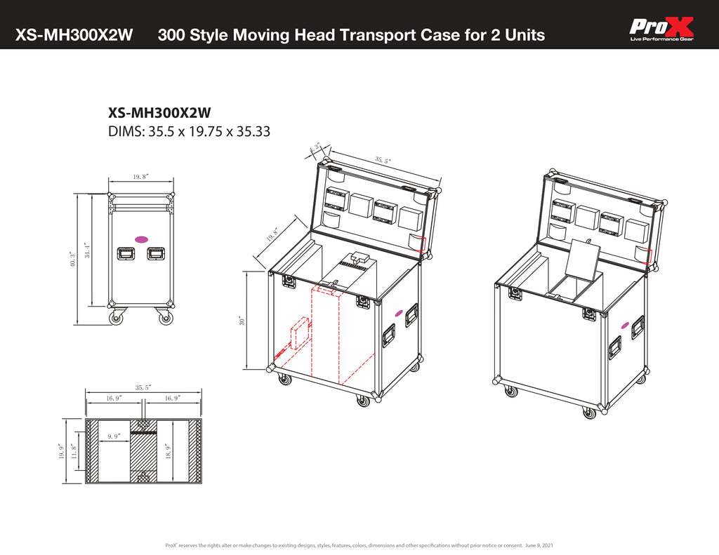 300 Style Moving Head Transport Case for 2 Units with Casters