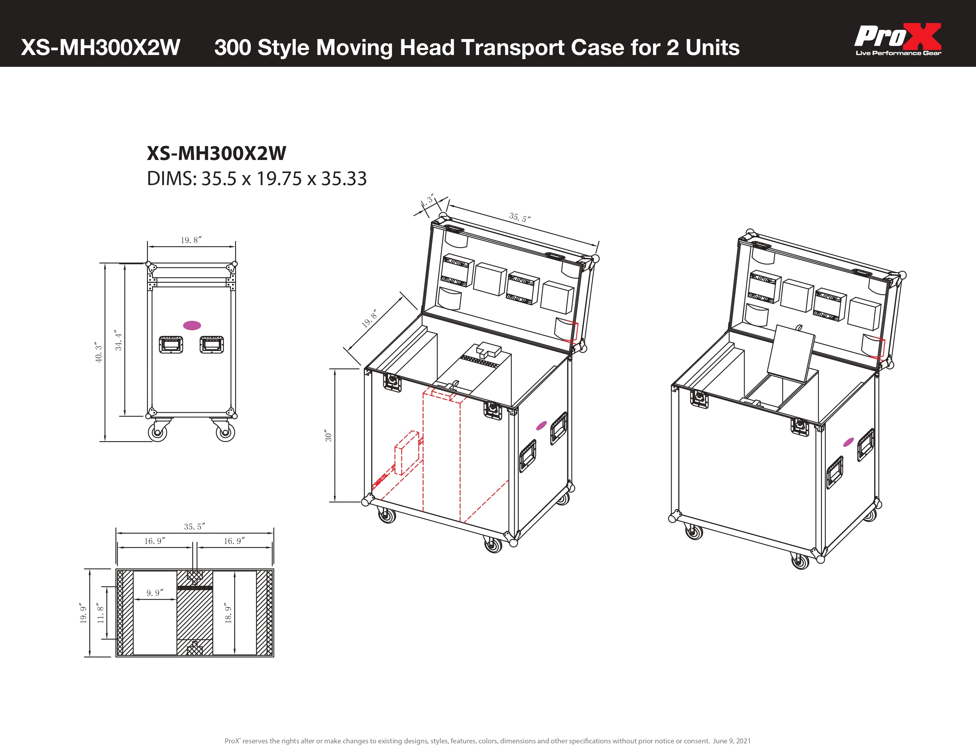 300 Style Moving Head Transport Case for 2 Units with Casters