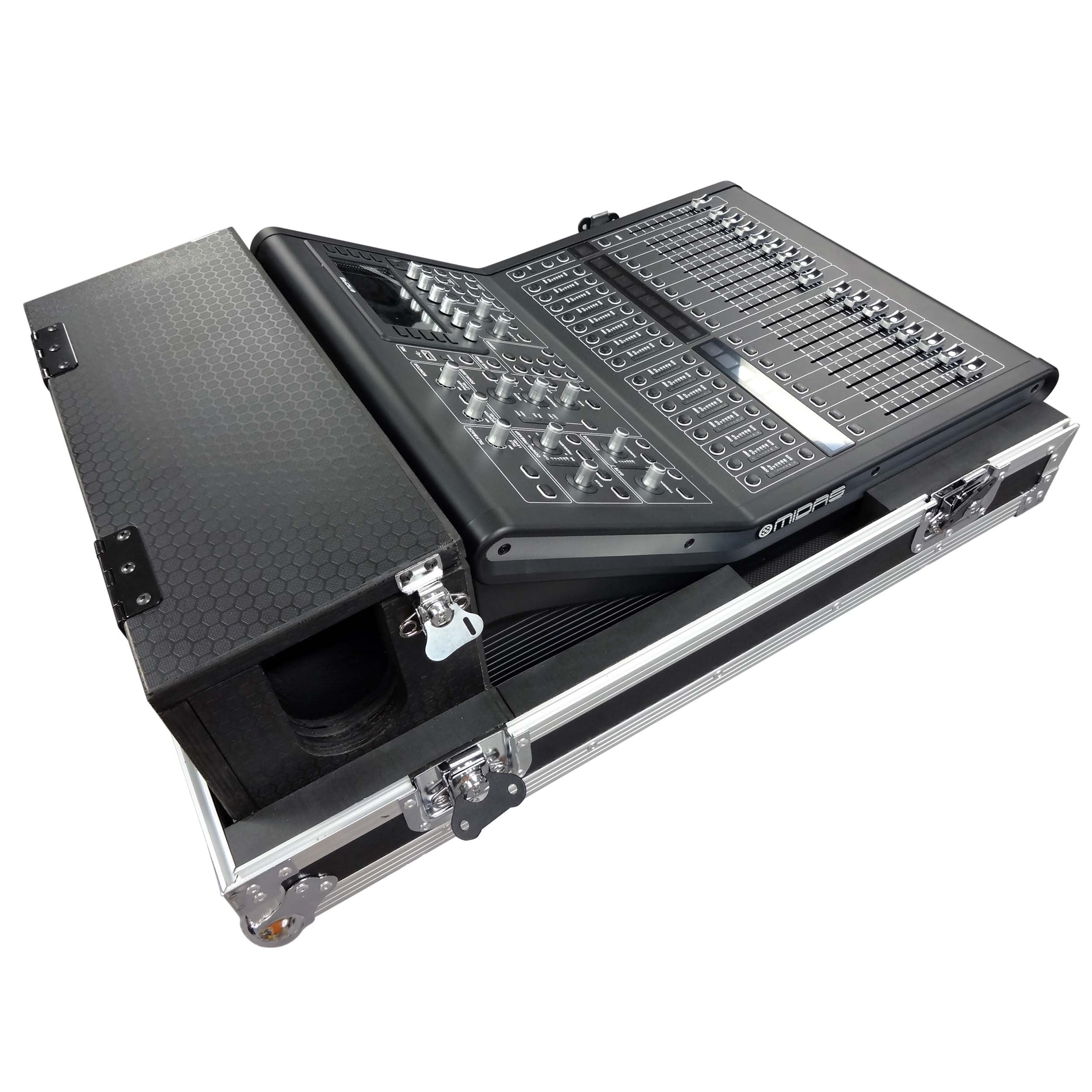 ATA Digital Audio Mixer Flight Case for Midas M32R Console with Doghouse Compartment and Caster Wheels