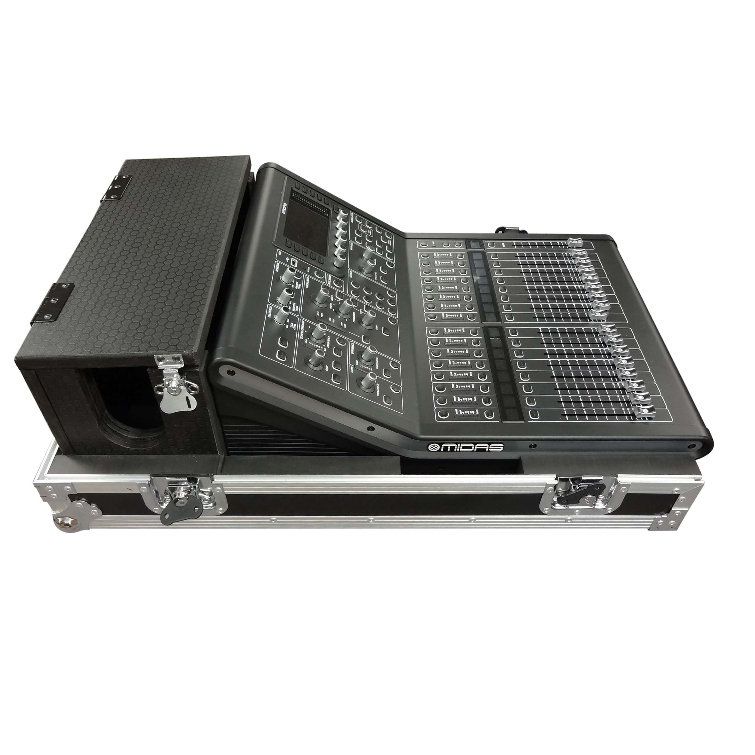 ATA Digital Audio Mixer Flight Case for Midas M32R Console with Doghouse Compartment and Caster Wheels
