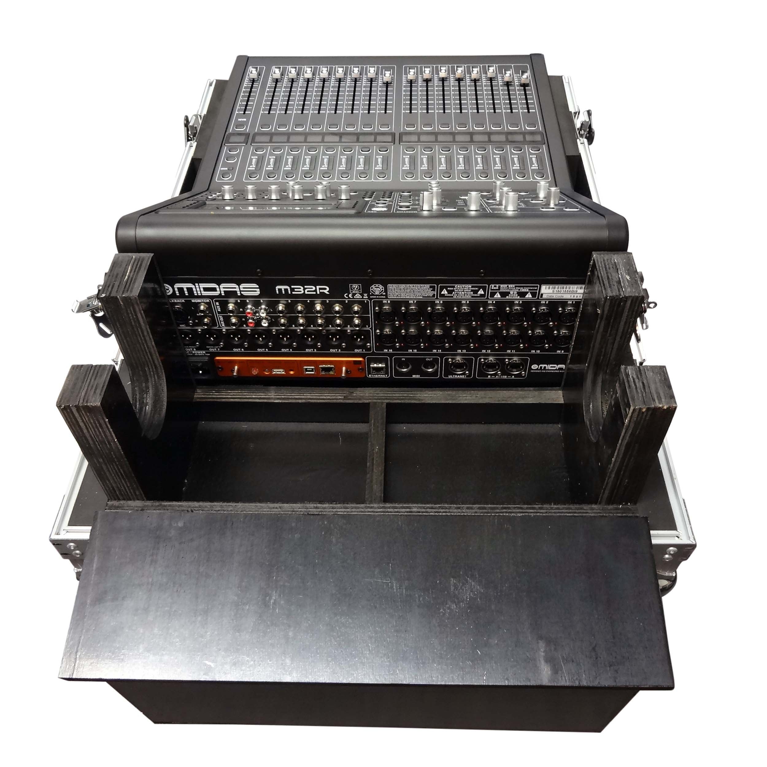 ATA Digital Audio Mixer Flight Case for Midas M32R Console with Doghouse Compartment and Caster Wheels