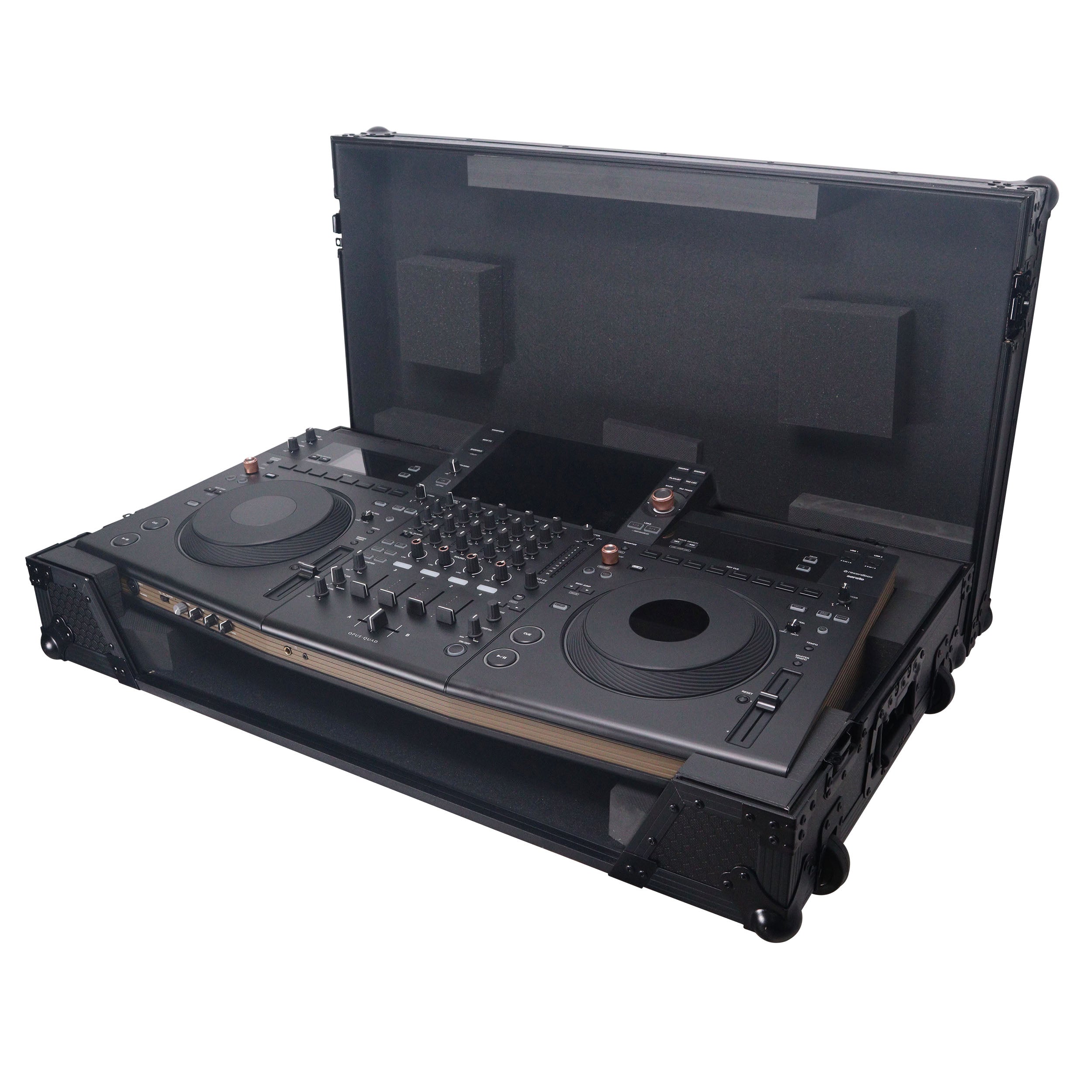 ATA Flight Style Road Case For Pioneer Opus Quad DJ Controller with 1U Rack Space and Wheels - Black Finish