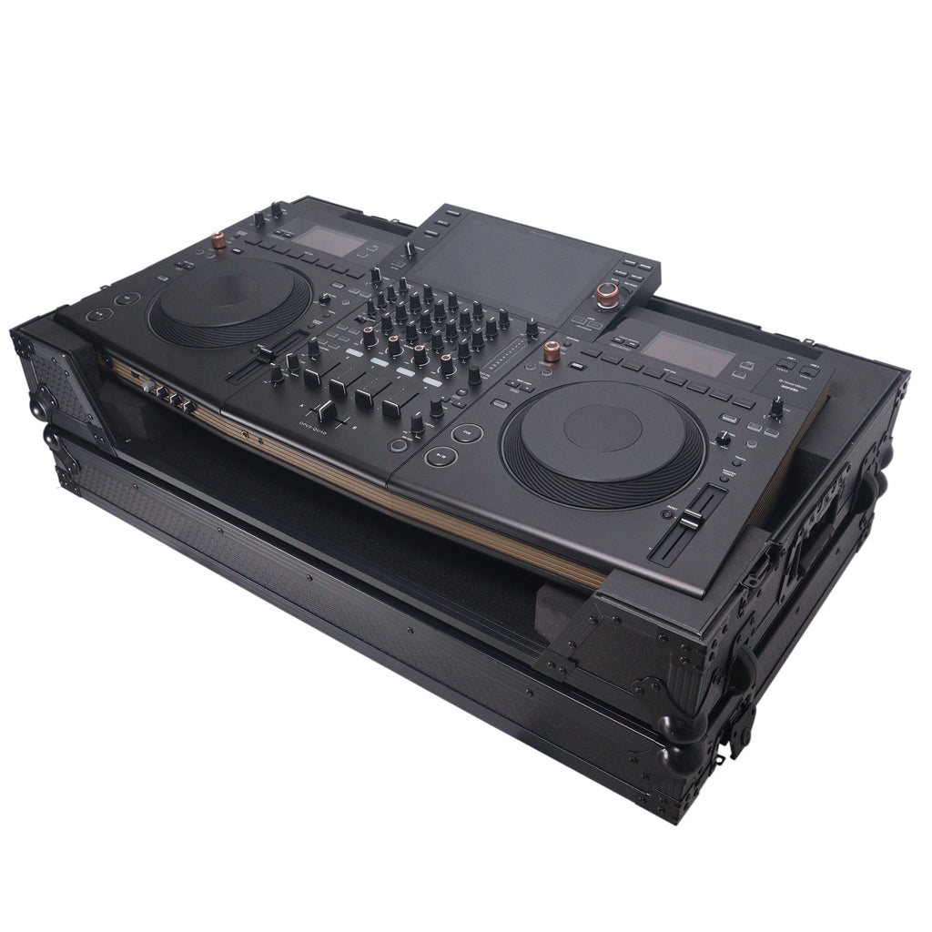 ATA Flight Style Road Case For Pioneer Opus Quad DJ Controller with 1U Rack Space and Wheels - Black Finish