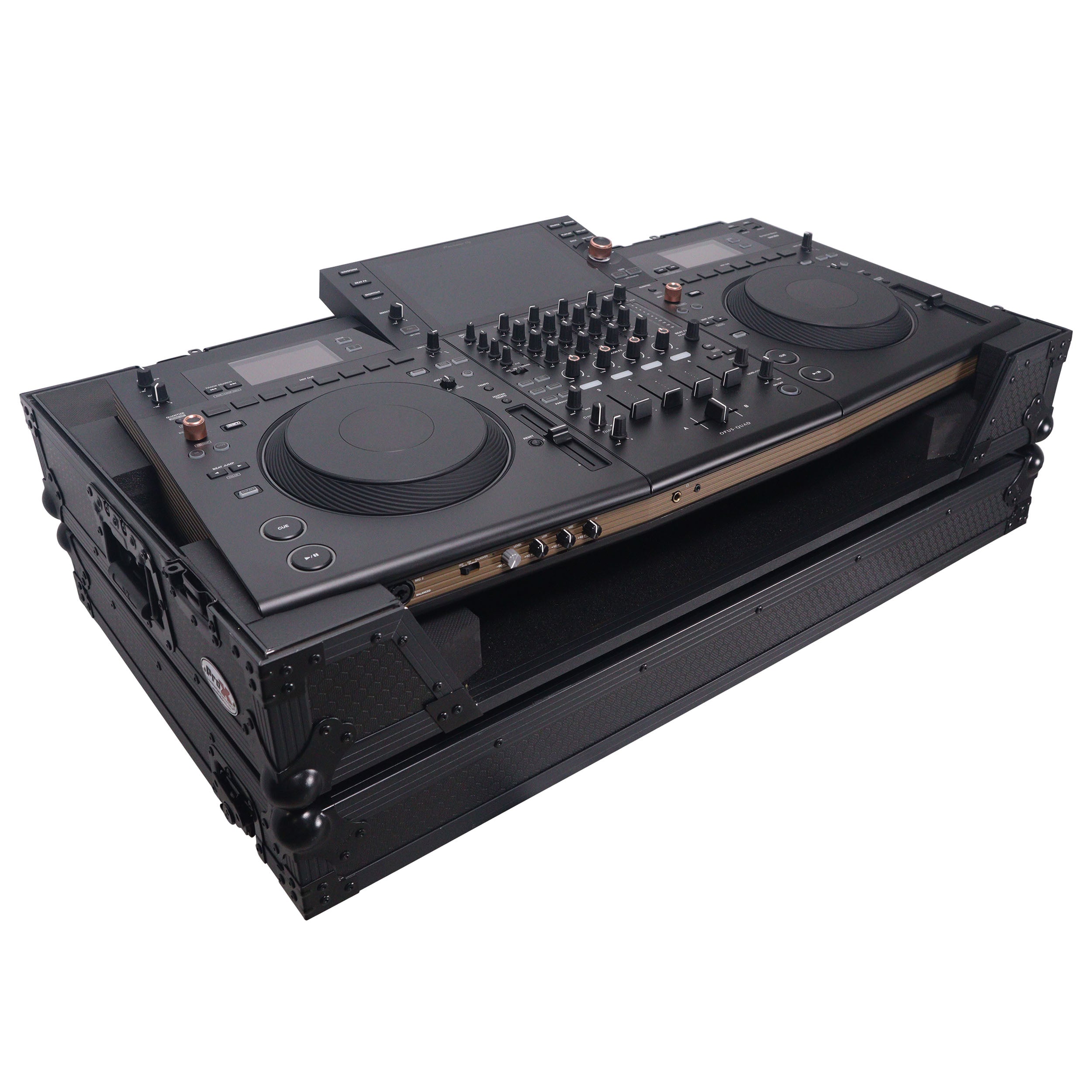 ATA Flight Style Road Case For Pioneer Opus Quad DJ Controller with 1U Rack Space and Wheels - Black Finish