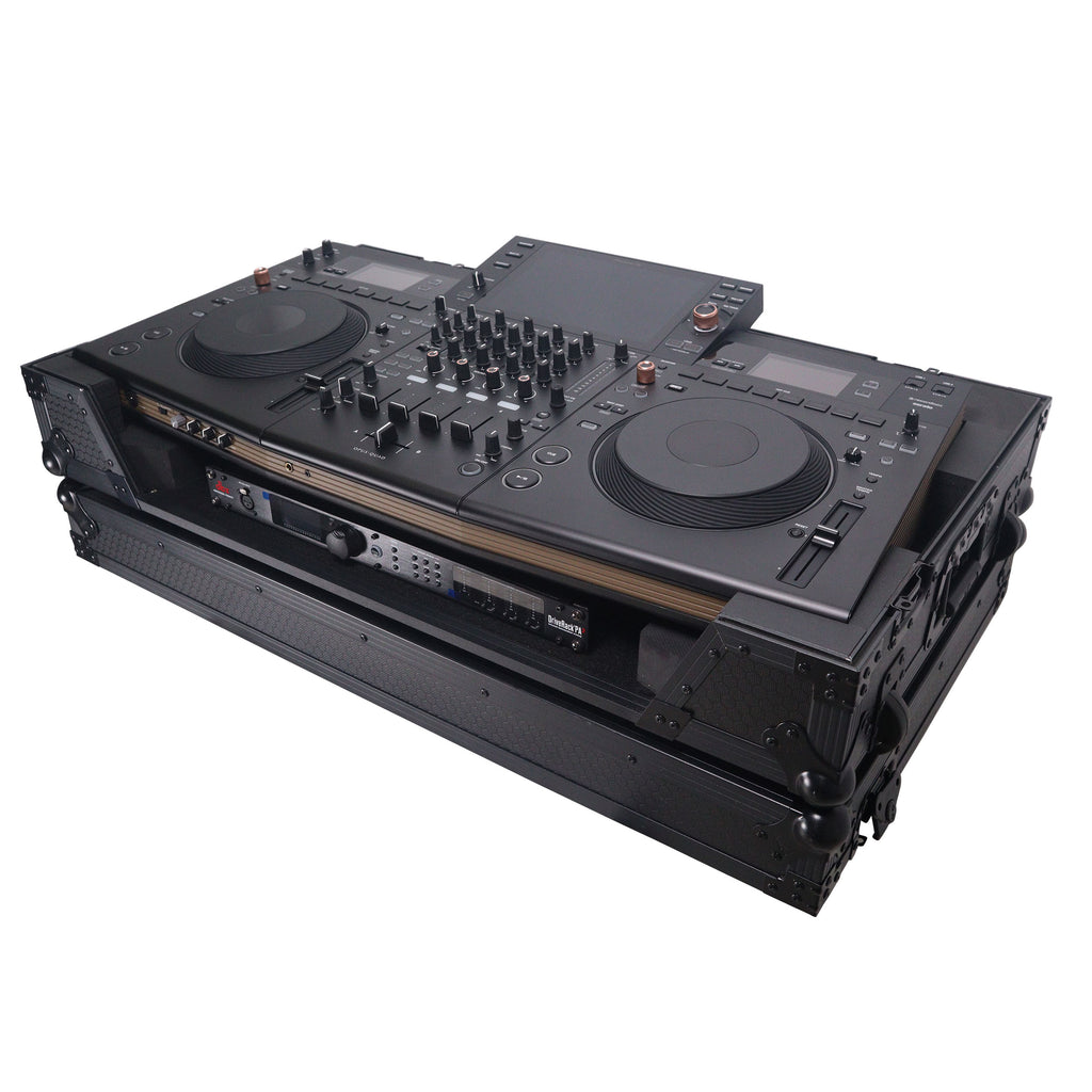 ATA Flight Style Road Case For Pioneer Opus Quad DJ Controller with 1U Rack Space and Wheels - Black Finish