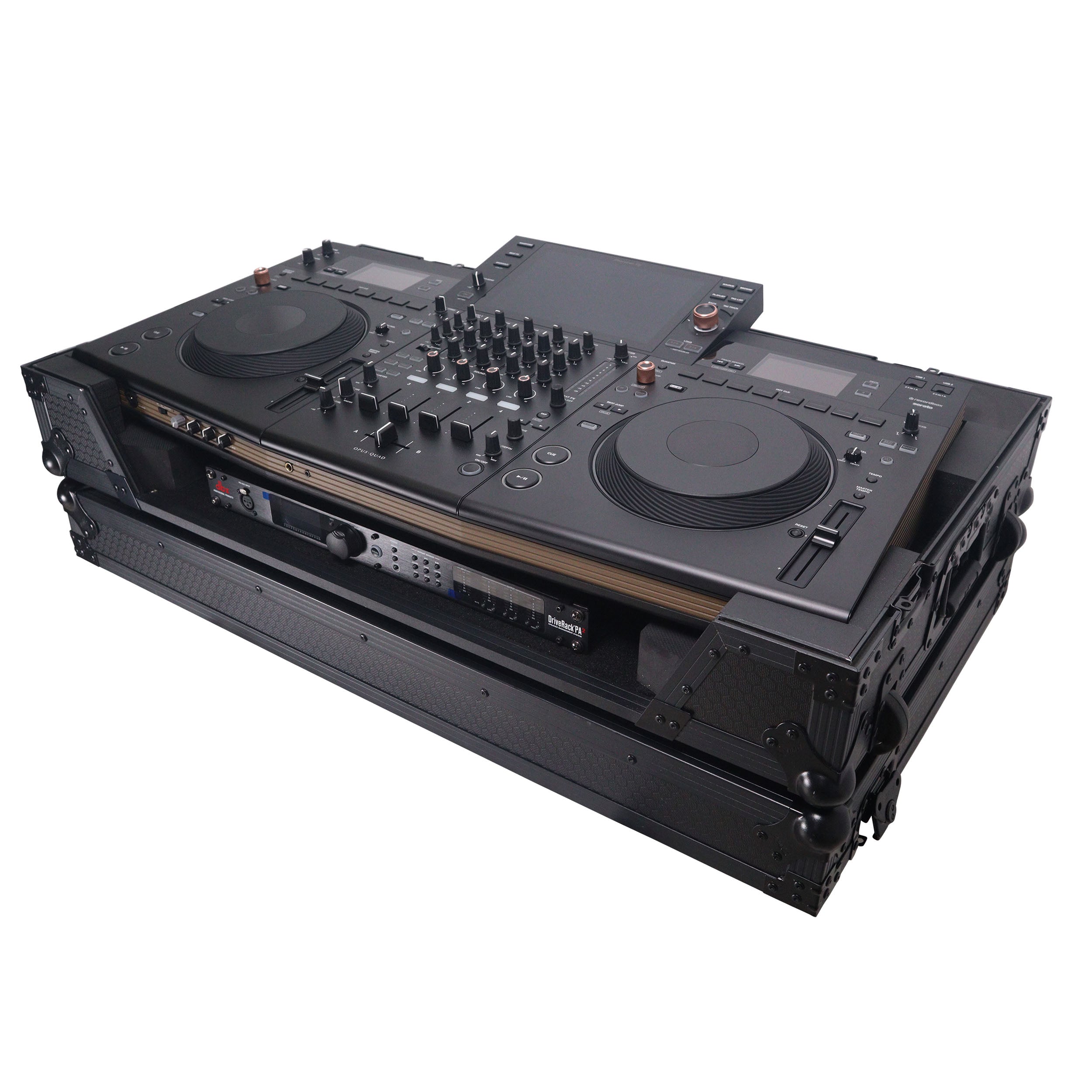 ATA Flight Style Road Case For Pioneer Opus Quad DJ Controller with 1U Rack Space and Wheels - Black Finish