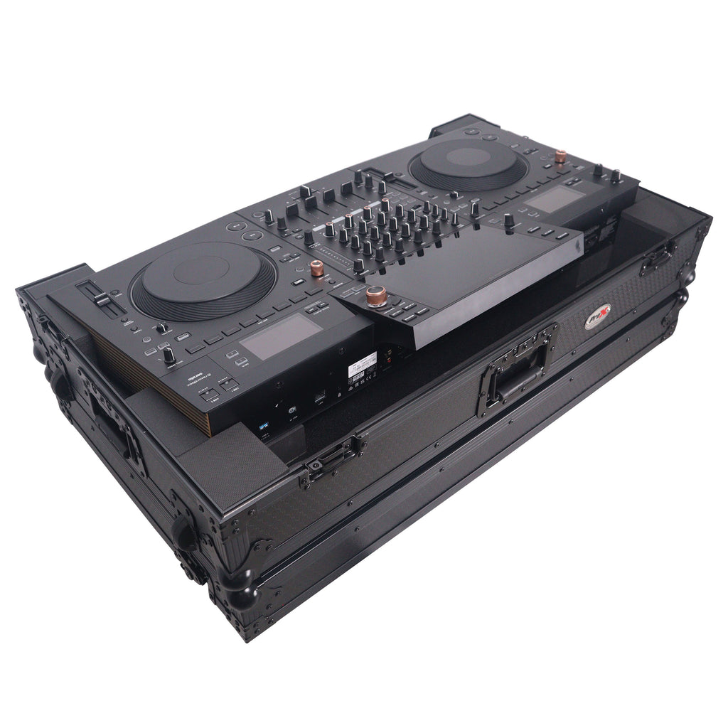 ATA Flight Style Road Case For Pioneer Opus Quad DJ Controller with 1U Rack Space and Wheels - Black Finish