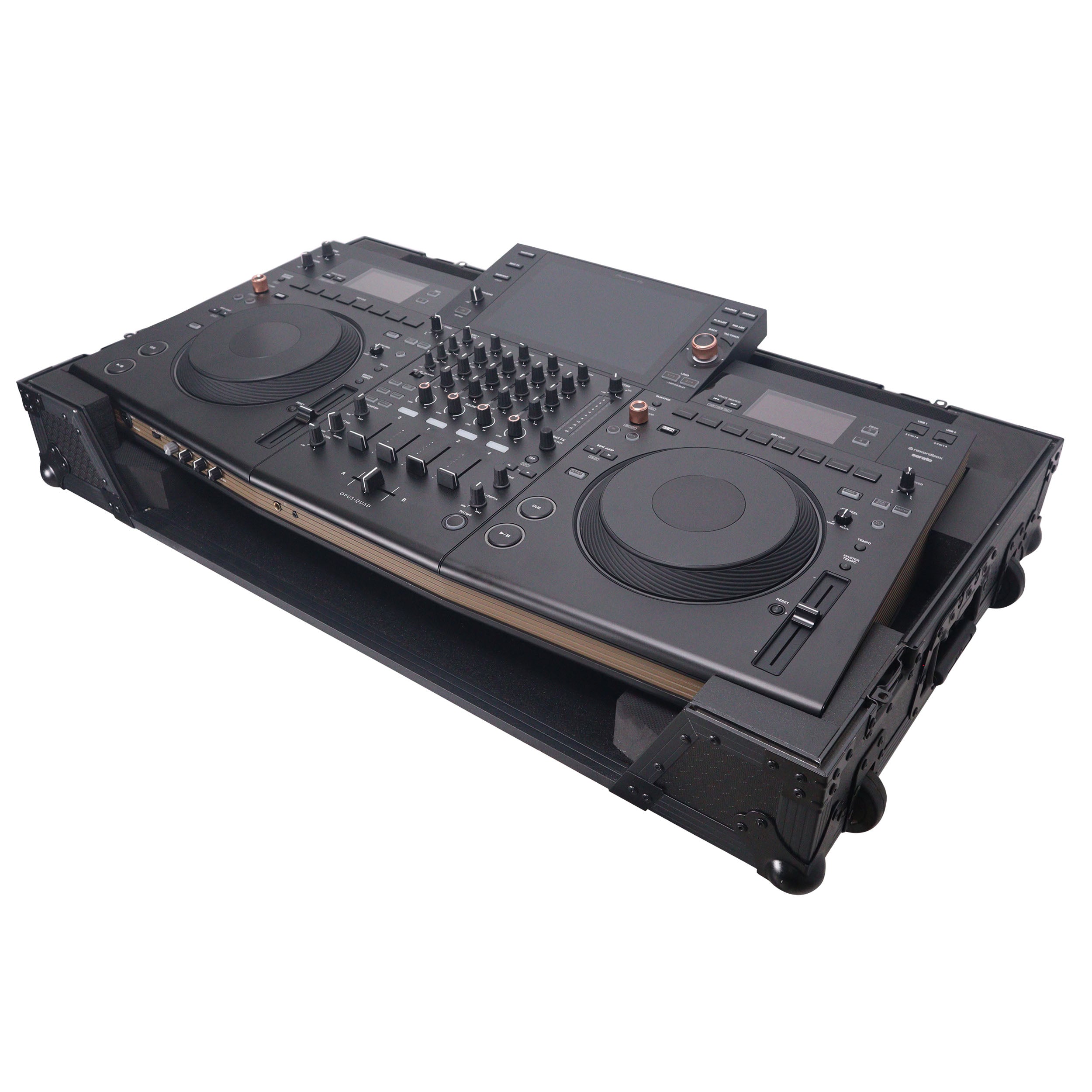 ATA Flight Style Road Case For Pioneer Opus Quad DJ Controller with 1U Rack Space and Wheels - Black Finish