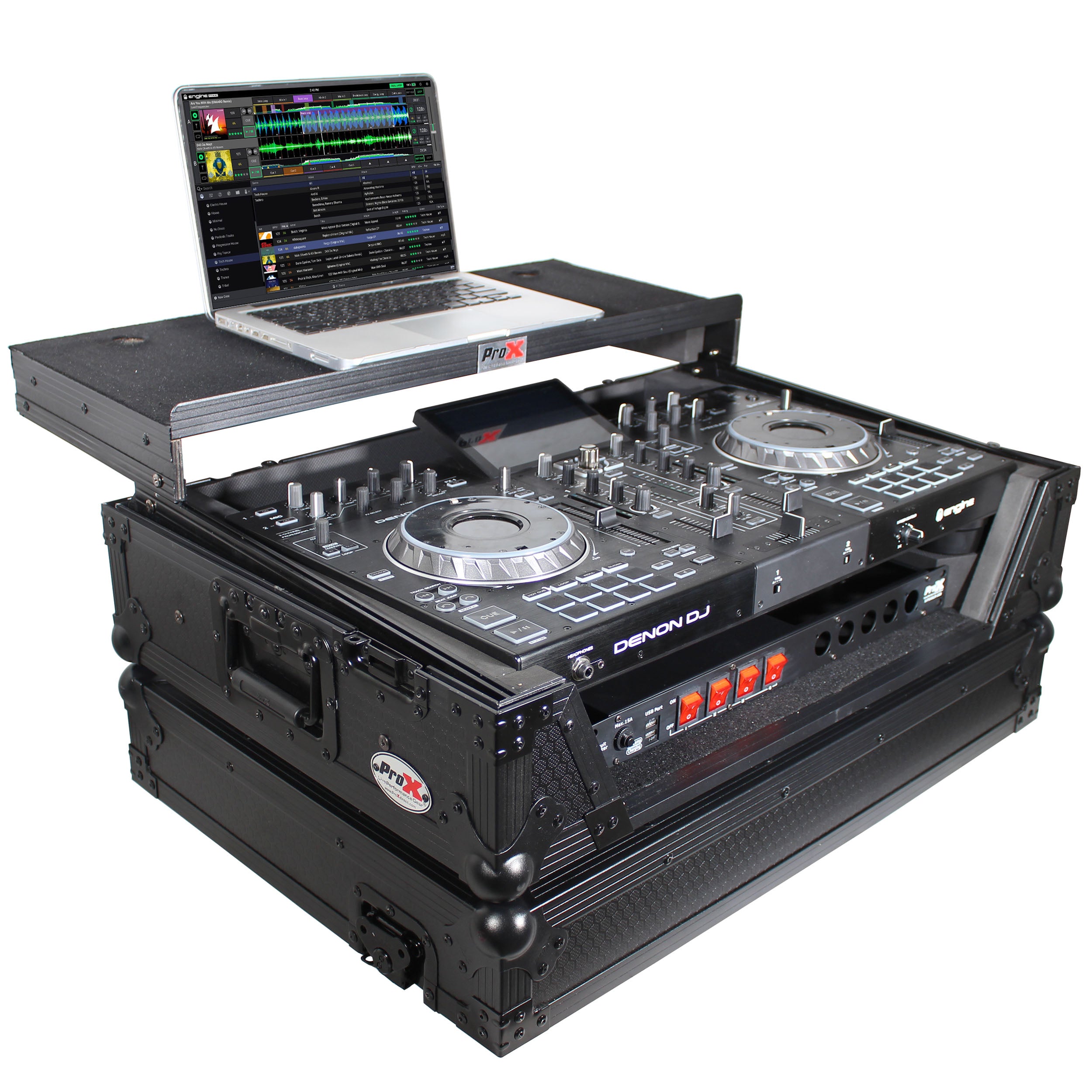 ATA Flight Case For Denon PRIME 2 DJ Controller with Laptop Shelf 1U Rack Space - Black