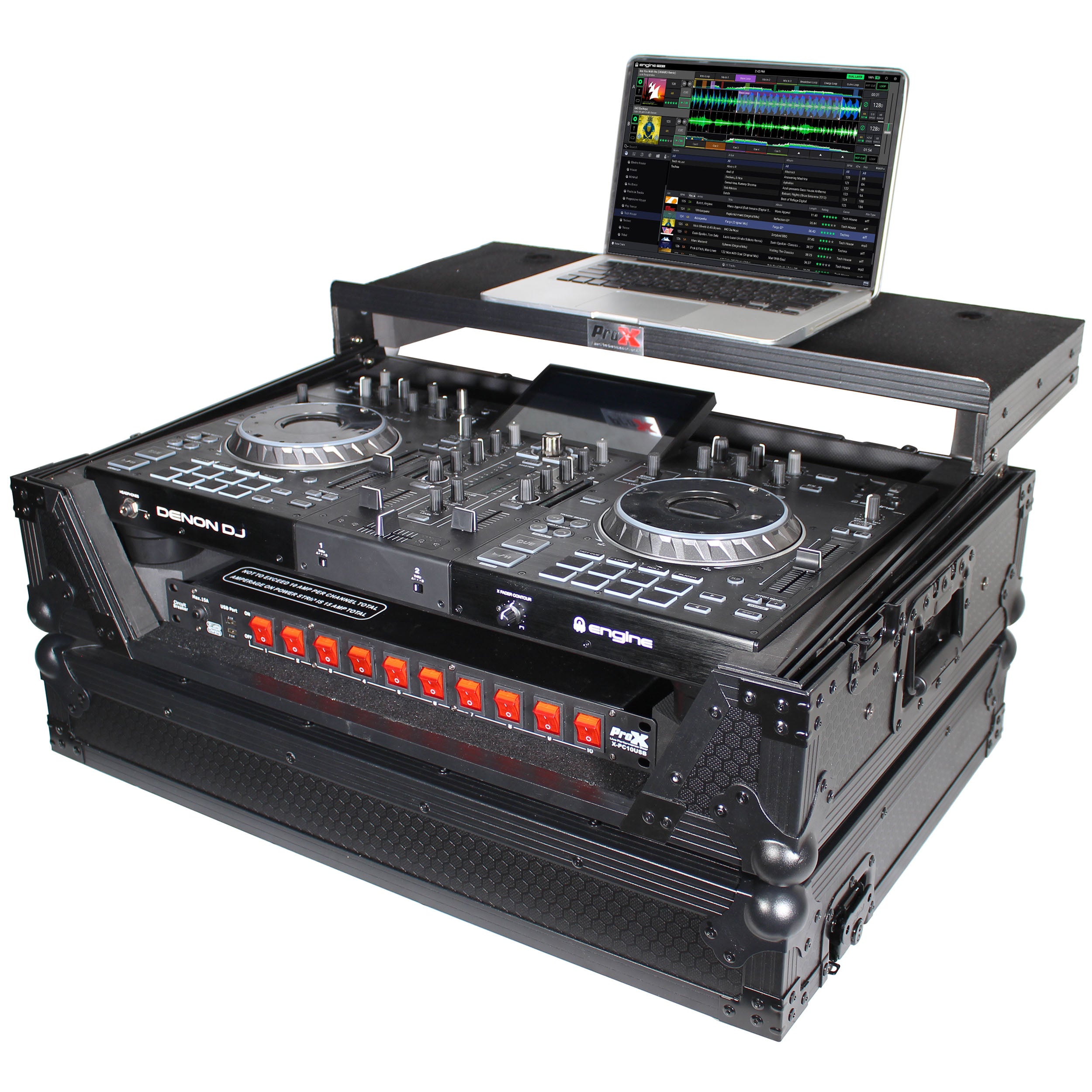 ATA Flight Case For Denon PRIME 2 DJ Controller with Laptop Shelf 1U Rack Space - Black