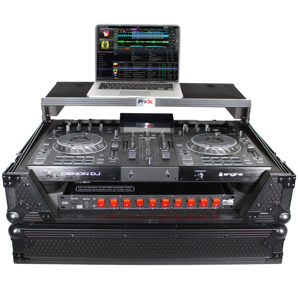 ATA Flight Case For Denon PRIME 2 DJ Controller with Laptop Shelf 1U Rack Space - Black