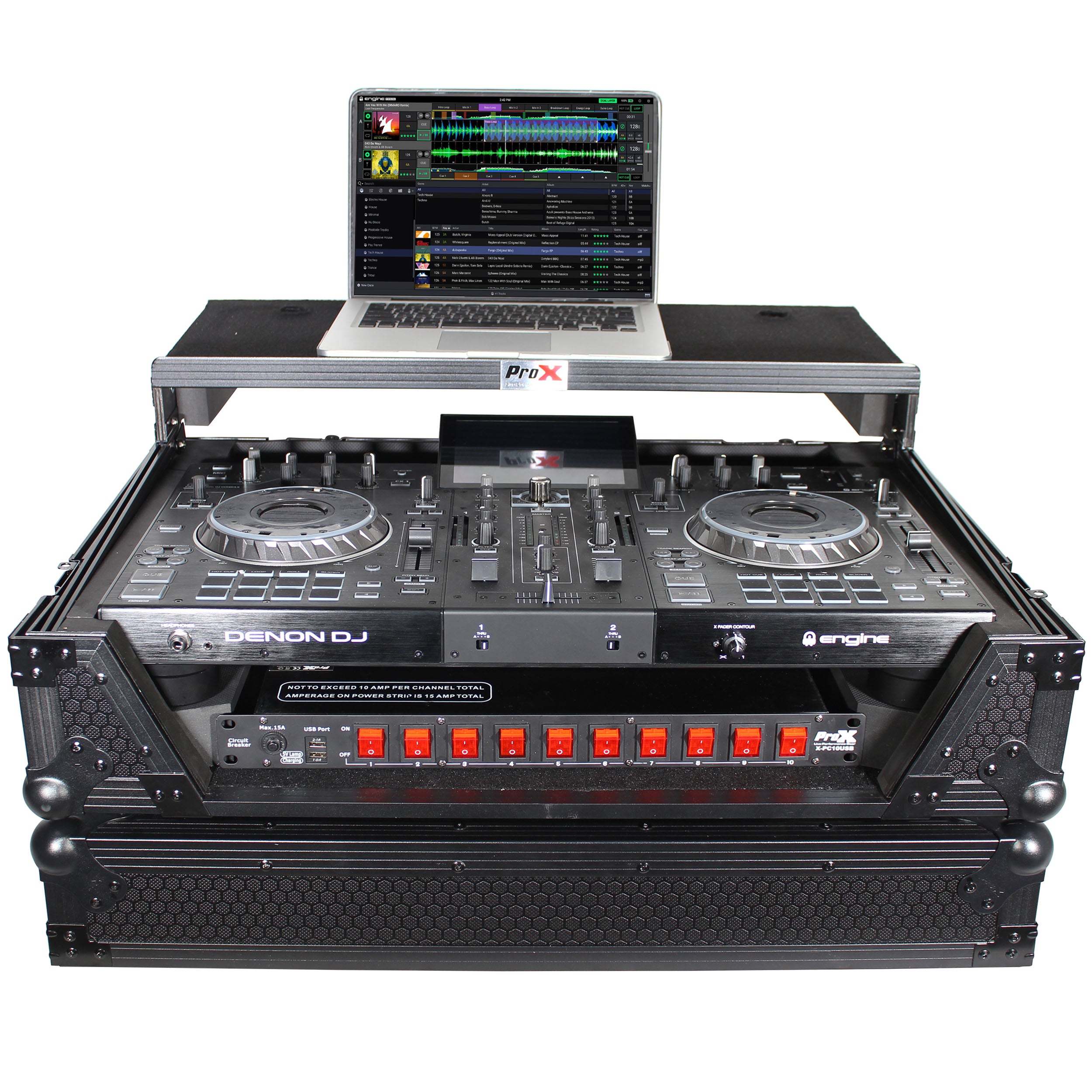 ATA Flight Case For Denon PRIME 2 DJ Controller with Laptop Shelf 1U Rack Space - Black