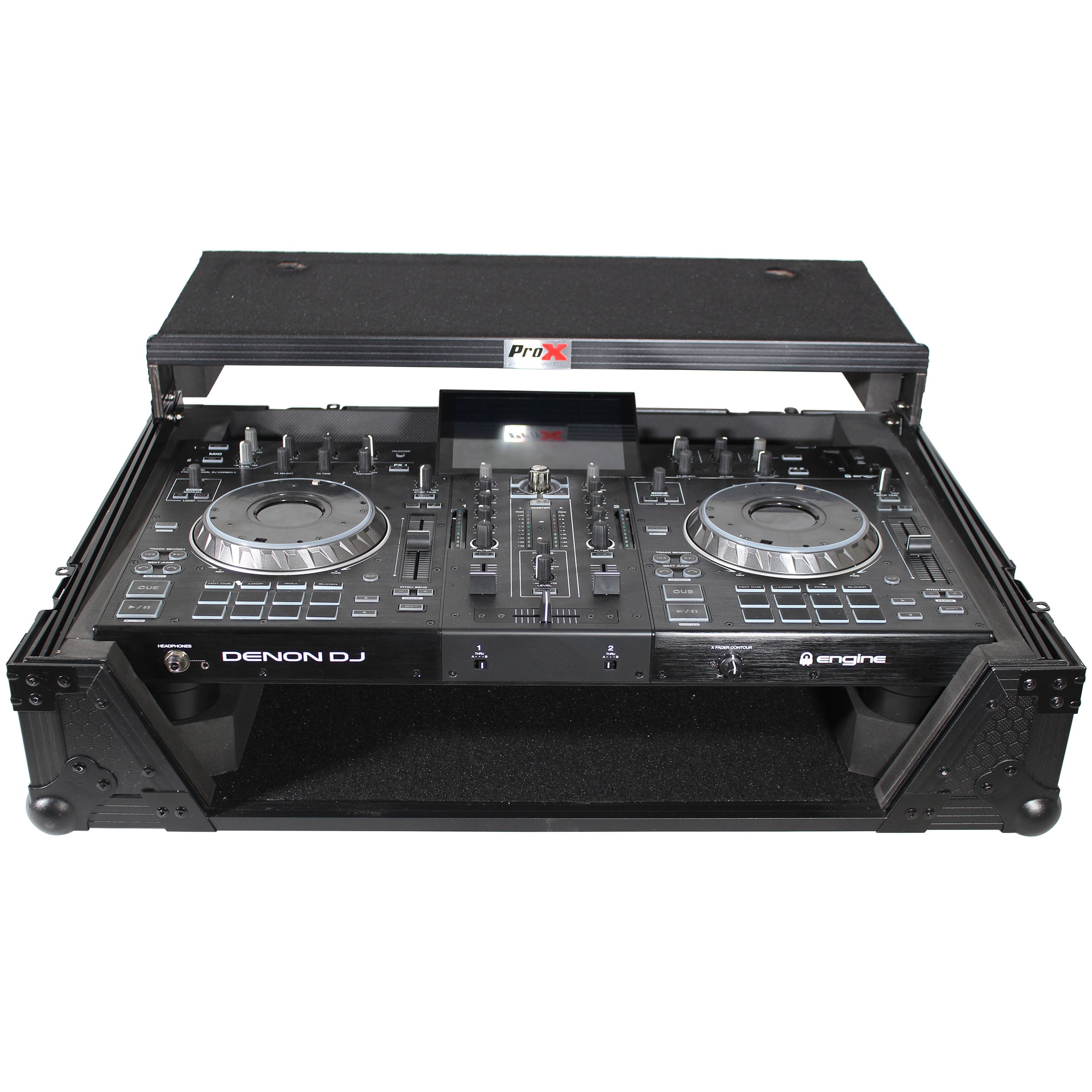 ATA Flight Case For Denon PRIME 2 DJ Controller with Laptop Shelf 1U Rack Space - Black
