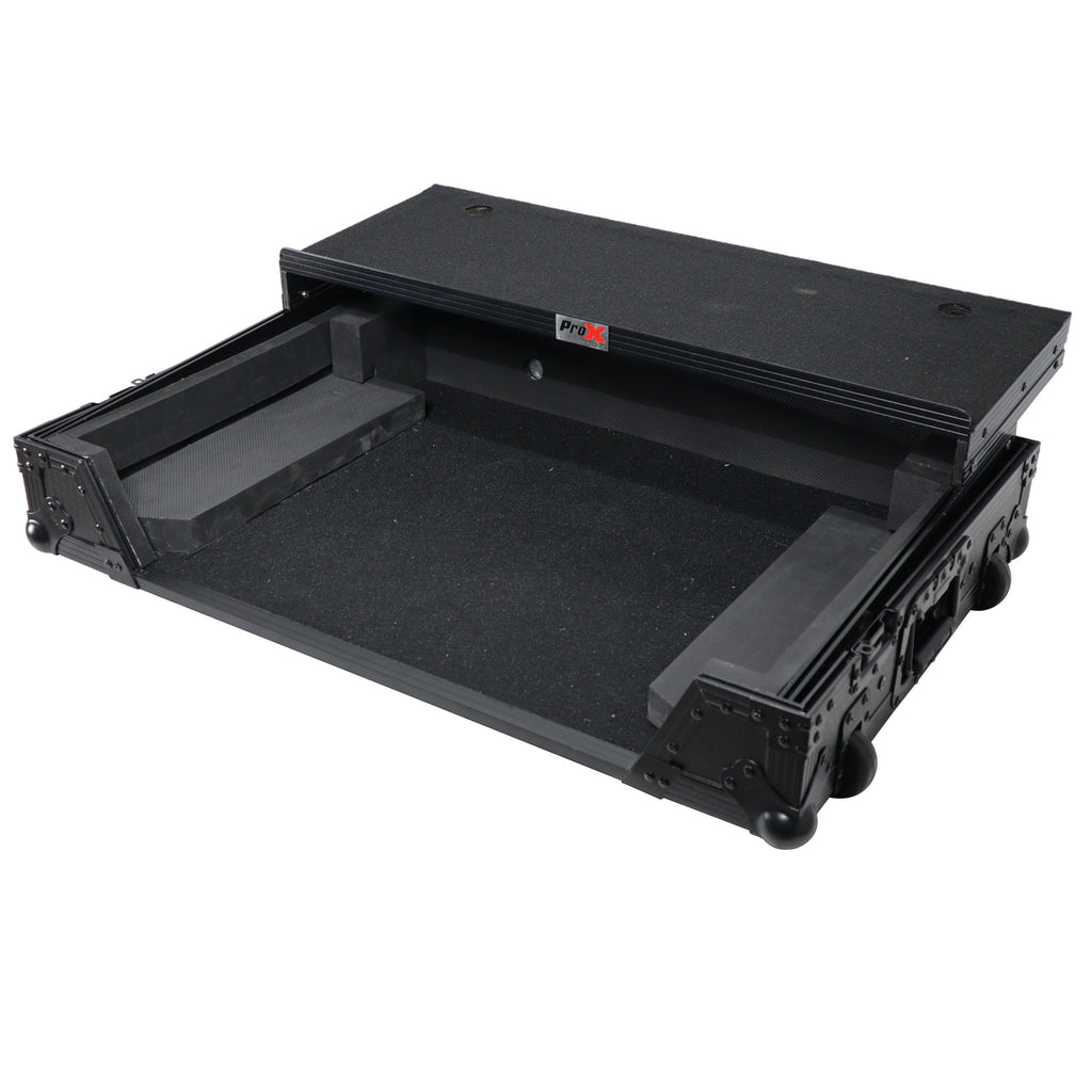 ATA Flight Case For Denon PRIME 4 MK2 DJ Controller with Laptop Shelf 1U Rack Space and Wheels - Black