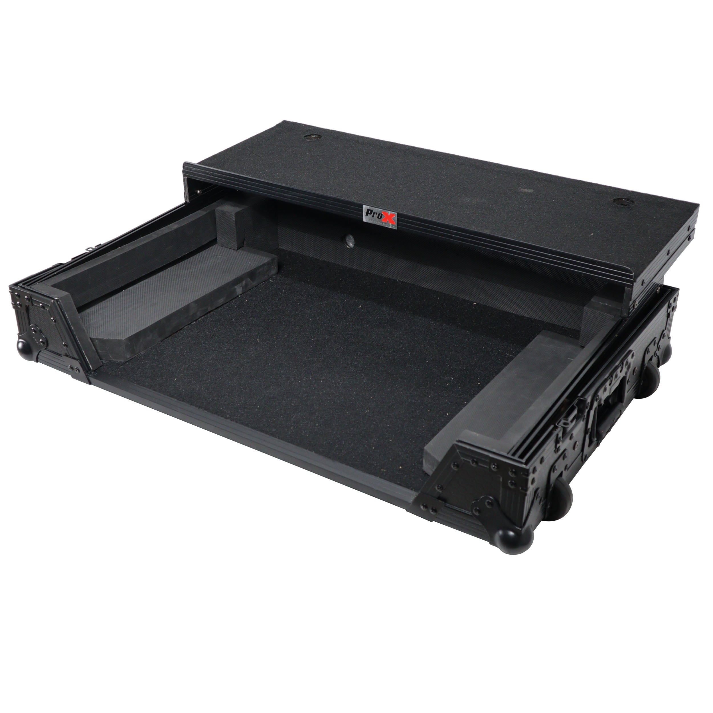 ATA Flight Case For Denon PRIME 4 MK2 DJ Controller with Laptop Shelf 1U Rack Space and Wheels - Black