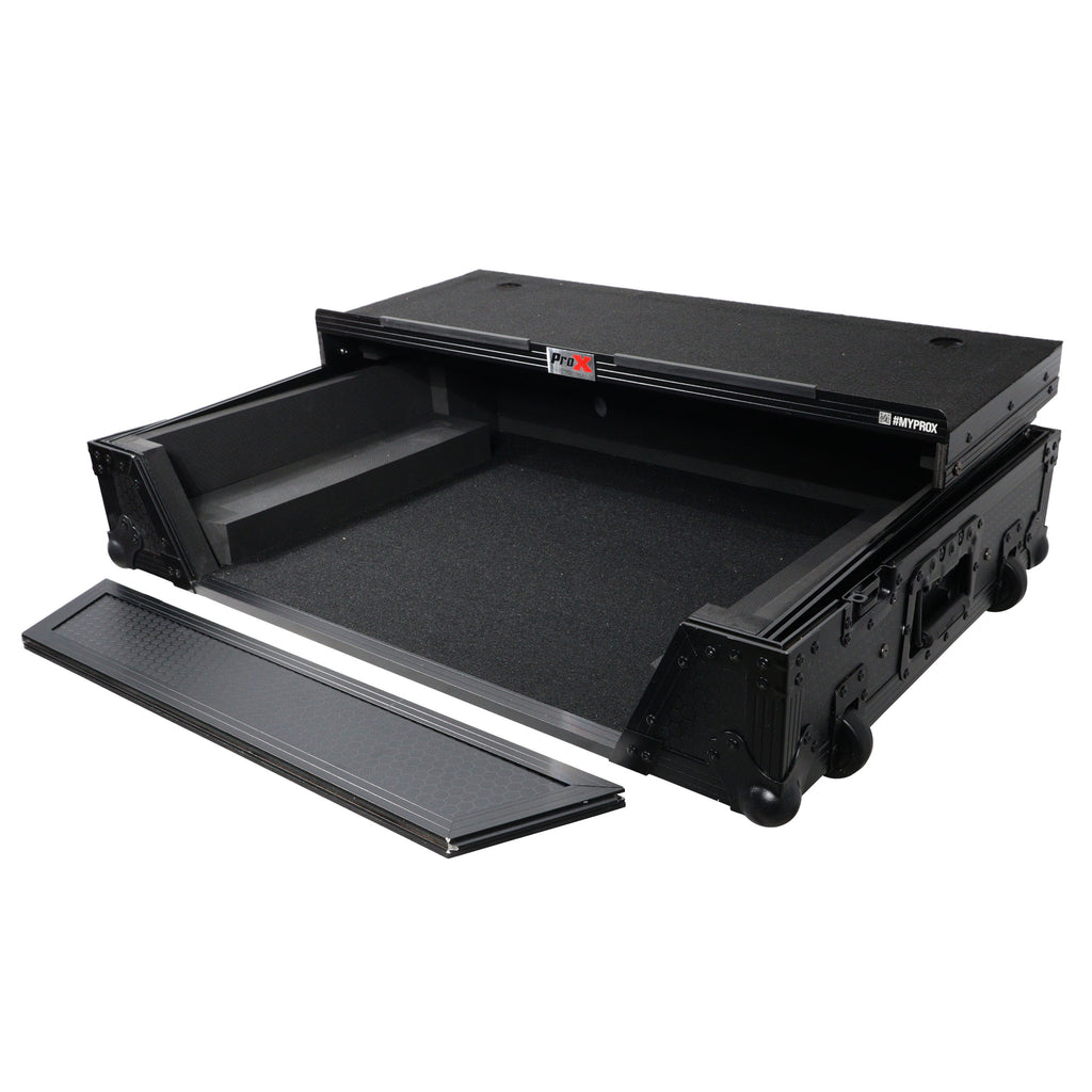 ATA Flight Case For Denon PRIME 4 MK2 DJ Controller with Laptop Shelf 1U Rack Space and Wheels - Black