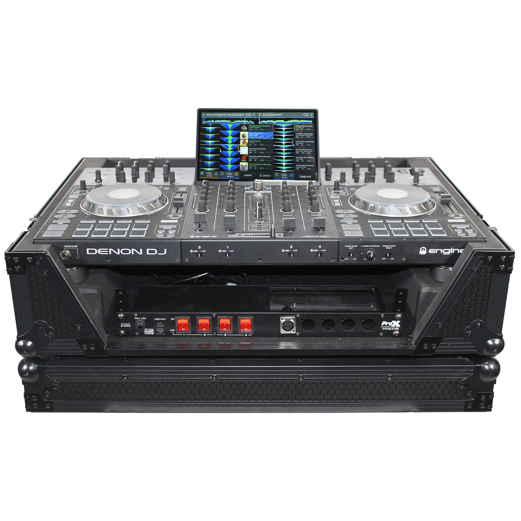 ATA Flight Case For Denon PRIME 4 DJ Controller with 2U Rack Space and Wheels - Black
