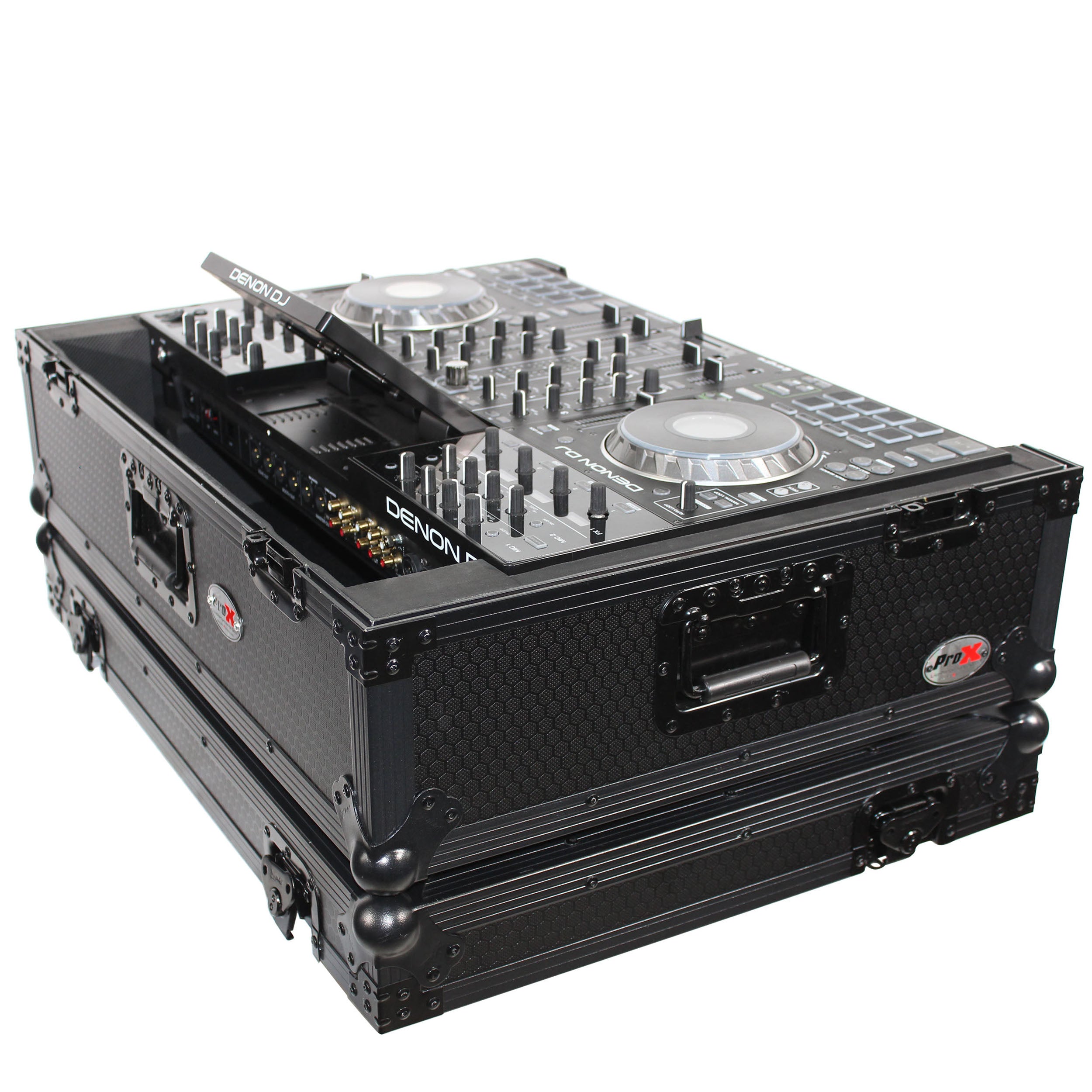 ATA Flight Case For Denon PRIME 4 DJ Controller with 2U Rack Space and Wheels - Black
