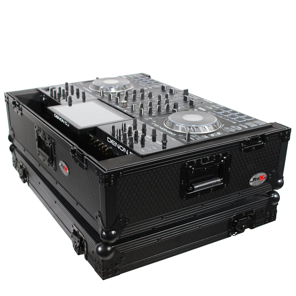 ATA Flight Case For Denon PRIME 4 DJ Controller with 2U Rack Space and Wheels - Black