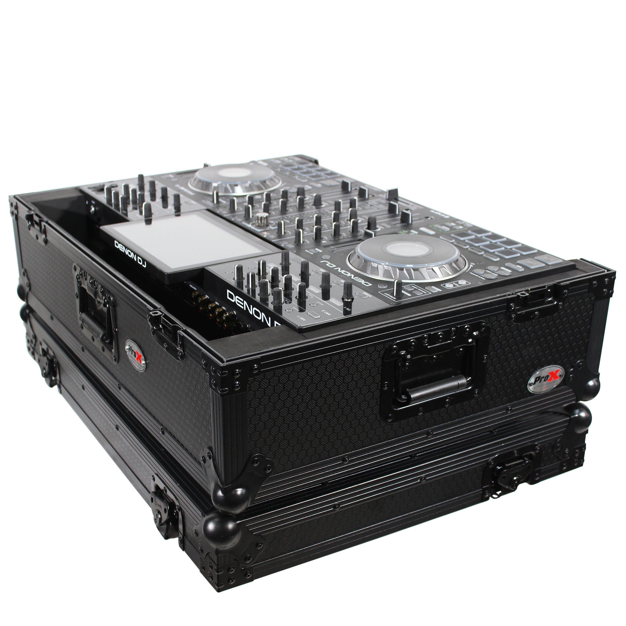 ATA Flight Case For Denon PRIME 4 DJ Controller with 2U Rack Space and Wheels - Black