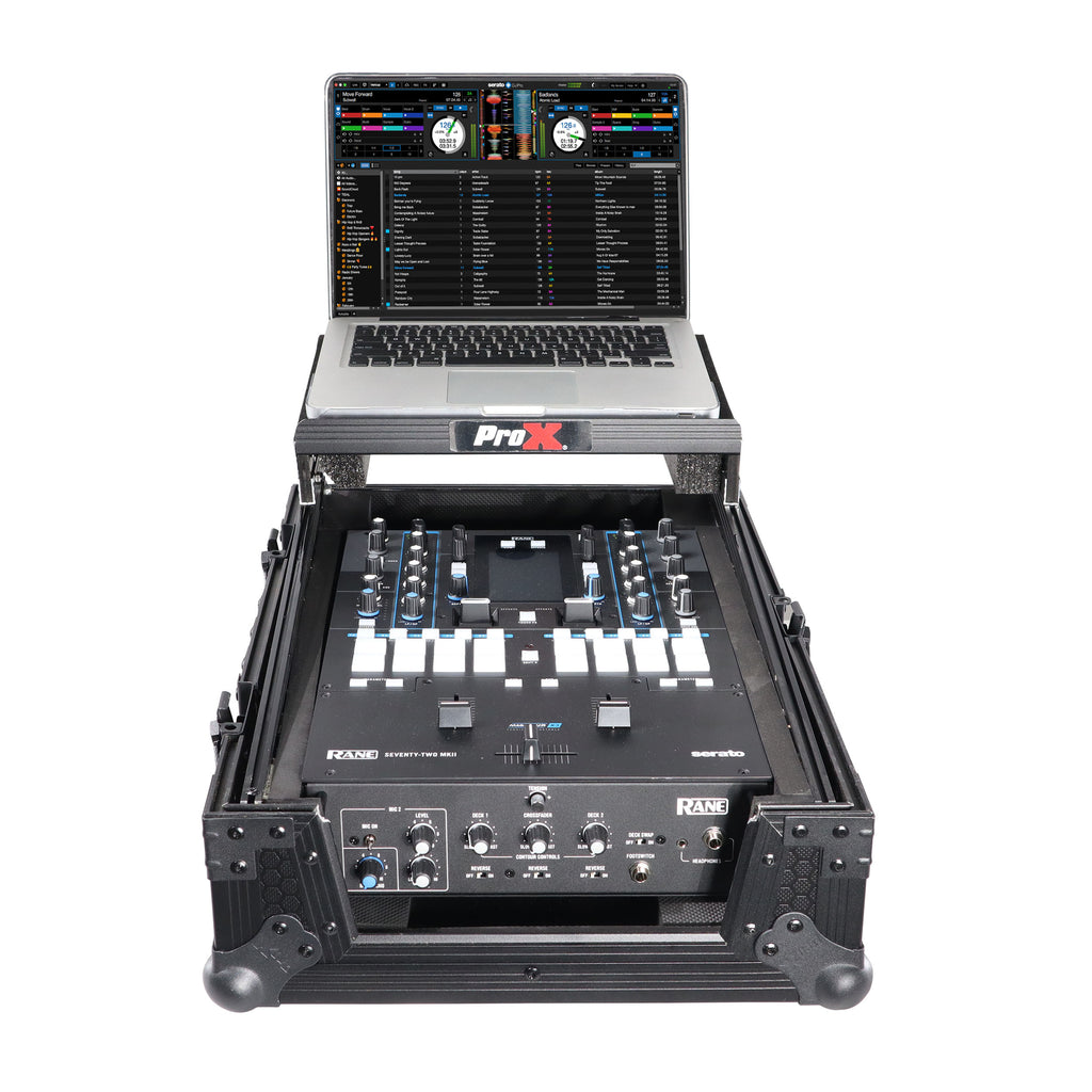 11" DJ Mixer Road Case W/Laptop Shelf for Rane Seventy-Two 72 and Rane Seventy (Black on Black)