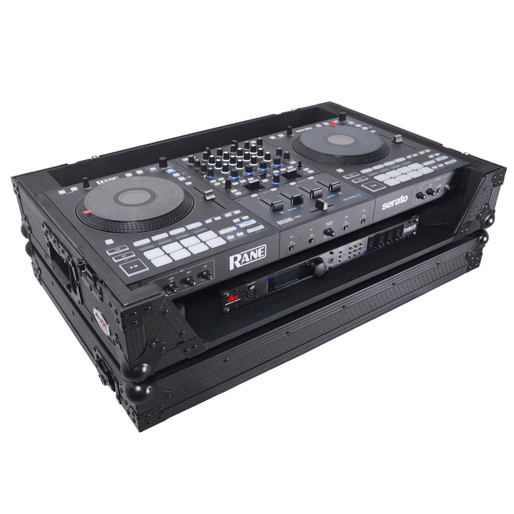 ATA Flight Style Road Case For RANE Four or RANE Performer DJ Controller with 1U Rack Space and Wheels - Black Finish