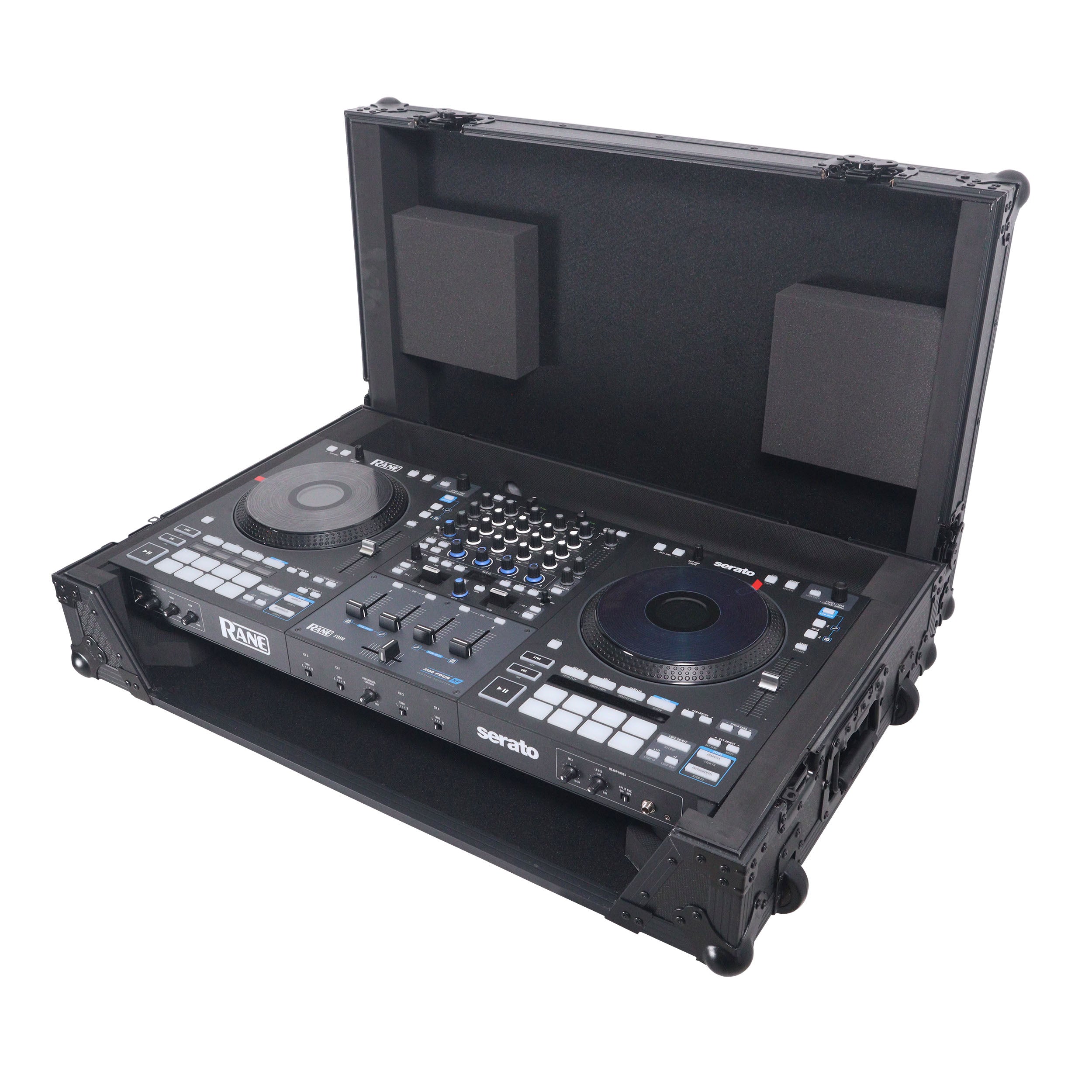 ATA Flight Style Road Case For RANE Four or RANE Performer DJ Controller with 1U Rack Space and Wheels - Black Finish