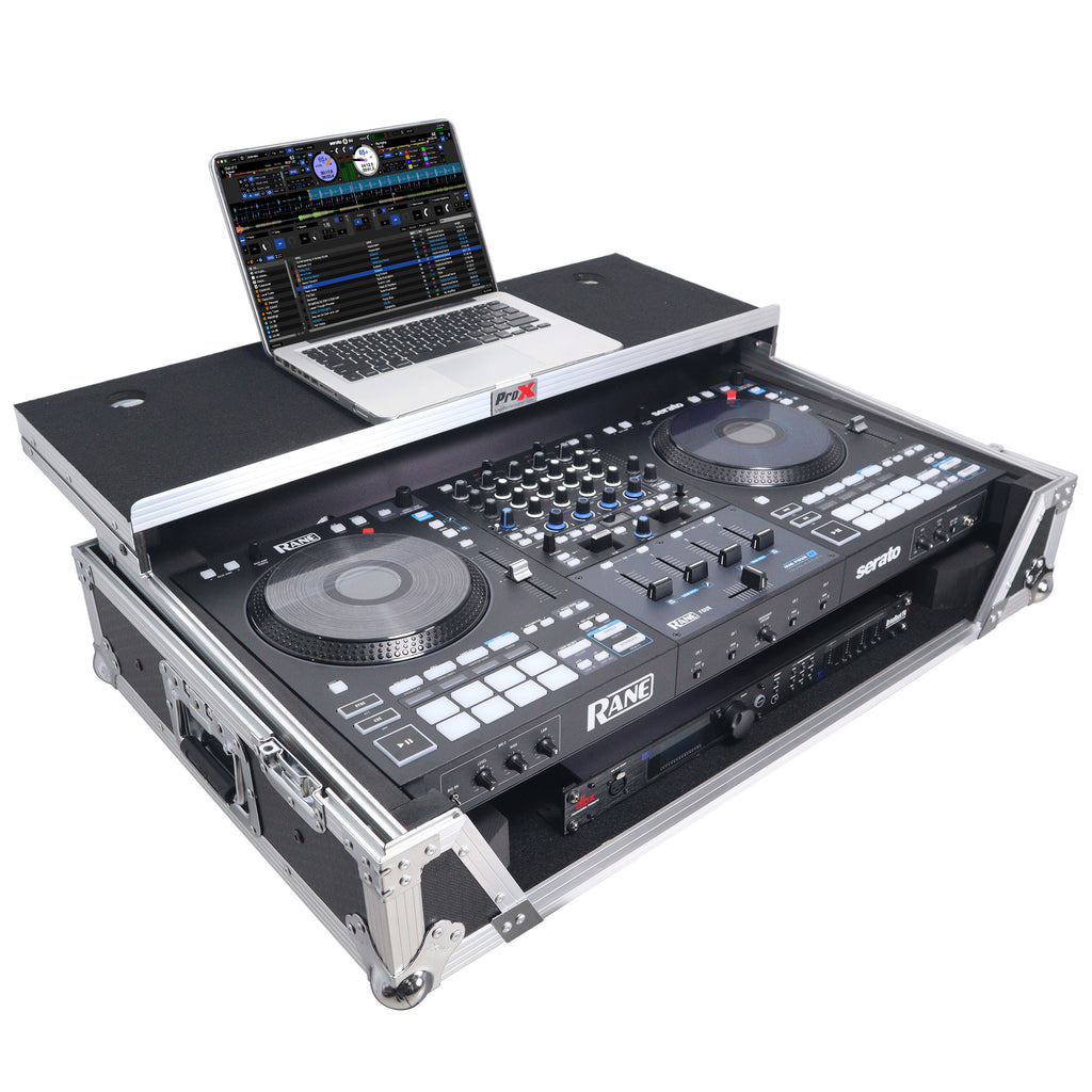 ATA Flight Style Road Case For RANE Four or RANE Performer DJ Controller with Laptop Shelf 1U Rack Space and Wheels