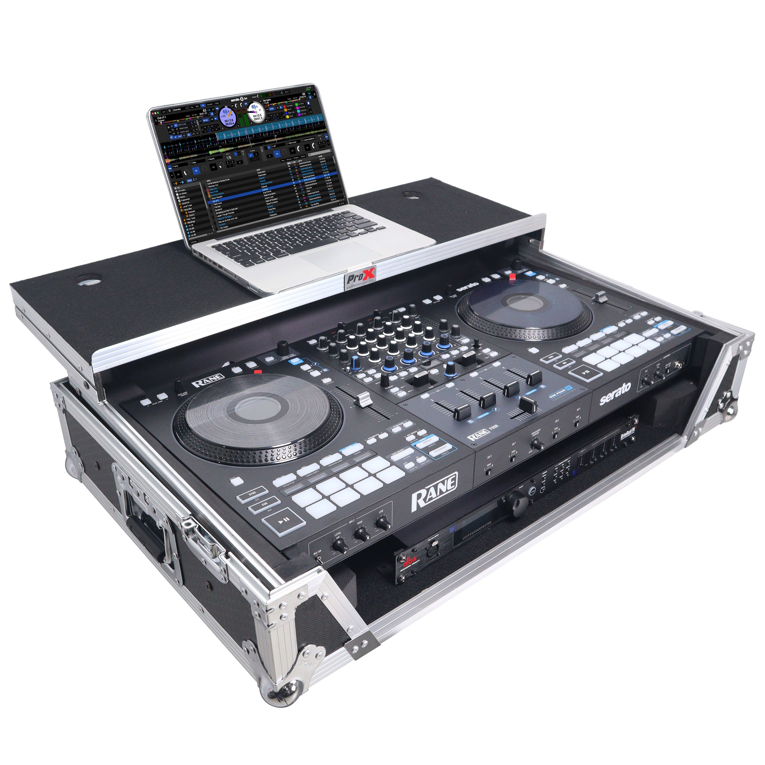 ATA Flight Style Road Case For RANE Four or RANE Performer DJ Controller with Laptop Shelf 1U Rack Space and Wheels