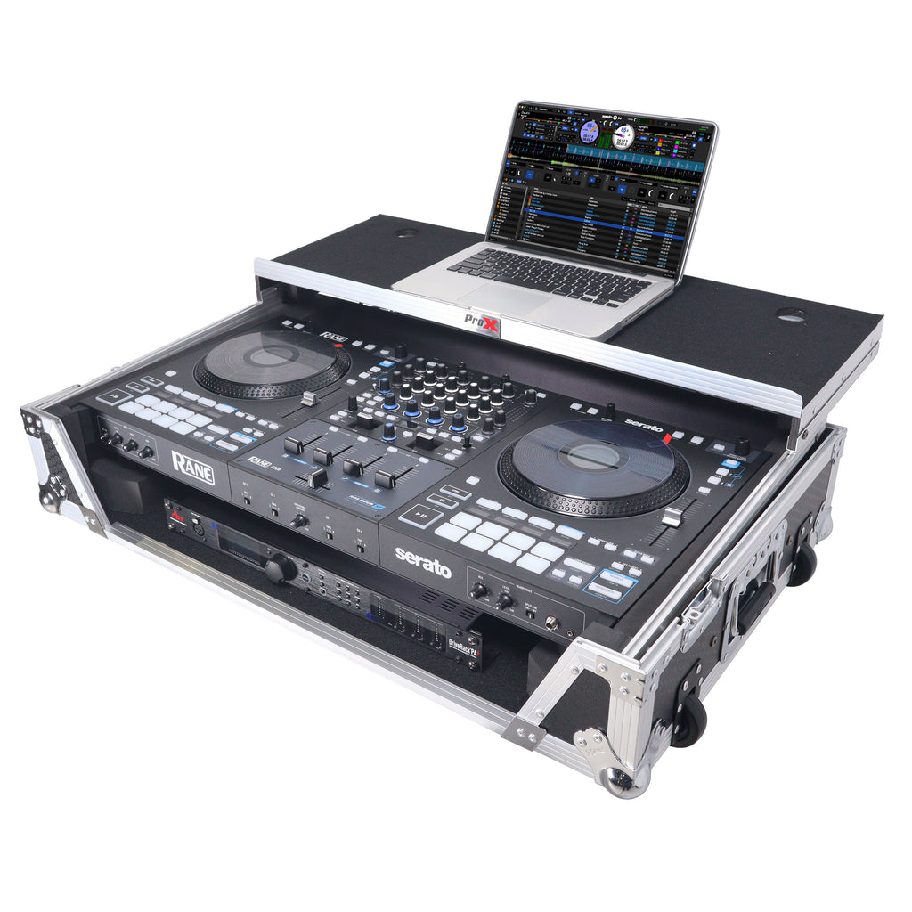 ATA Flight Style Road Case For RANE Four or RANE Performer DJ Controller with Laptop Shelf 1U Rack Space and Wheels