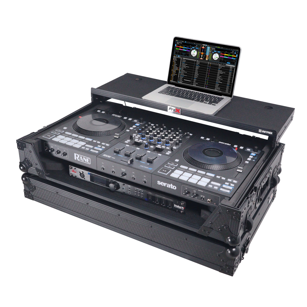 ATA Flight Style Road Case For RANE Four or RANE Performer DJ Controller with Laptop Shelf 1U Rack Space LED and Wheels  - Black