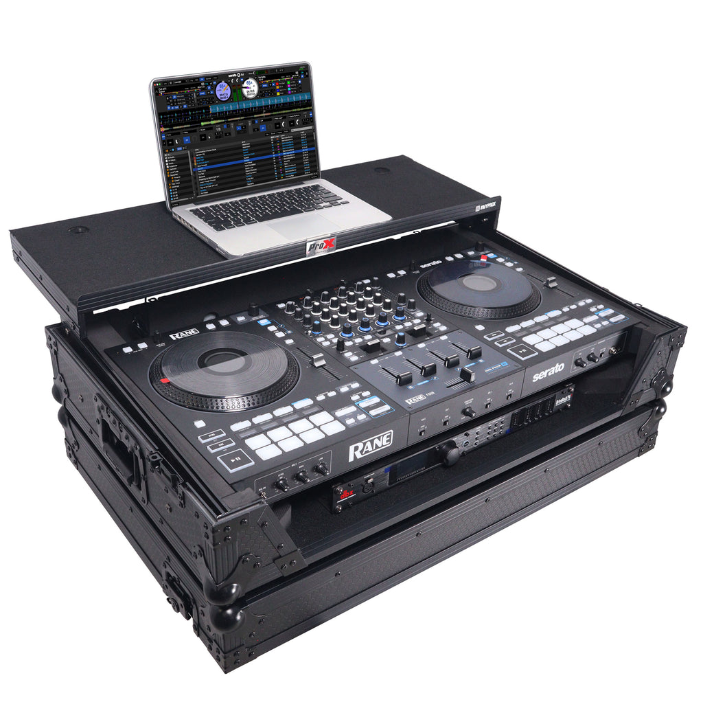 ATA Flight Style Road Case For RANE Four or RANE Performer DJ Controller with Laptop Shelf 1U Rack Space LED and Wheels  - Black