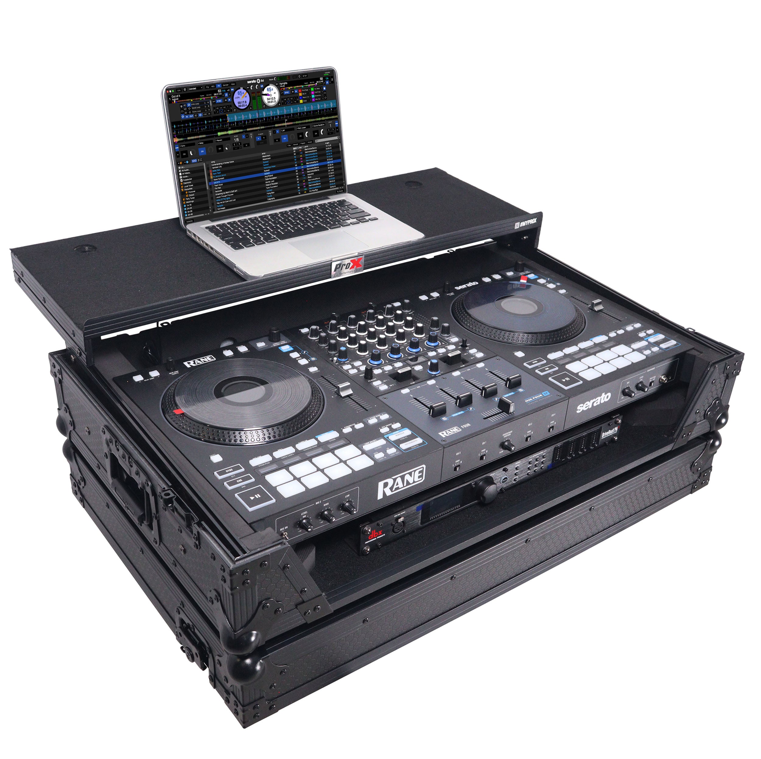 ATA Flight Style Road Case For RANE Four or RANE Performer DJ Controller with Laptop Shelf 1U Rack Space LED and Wheels  - Black