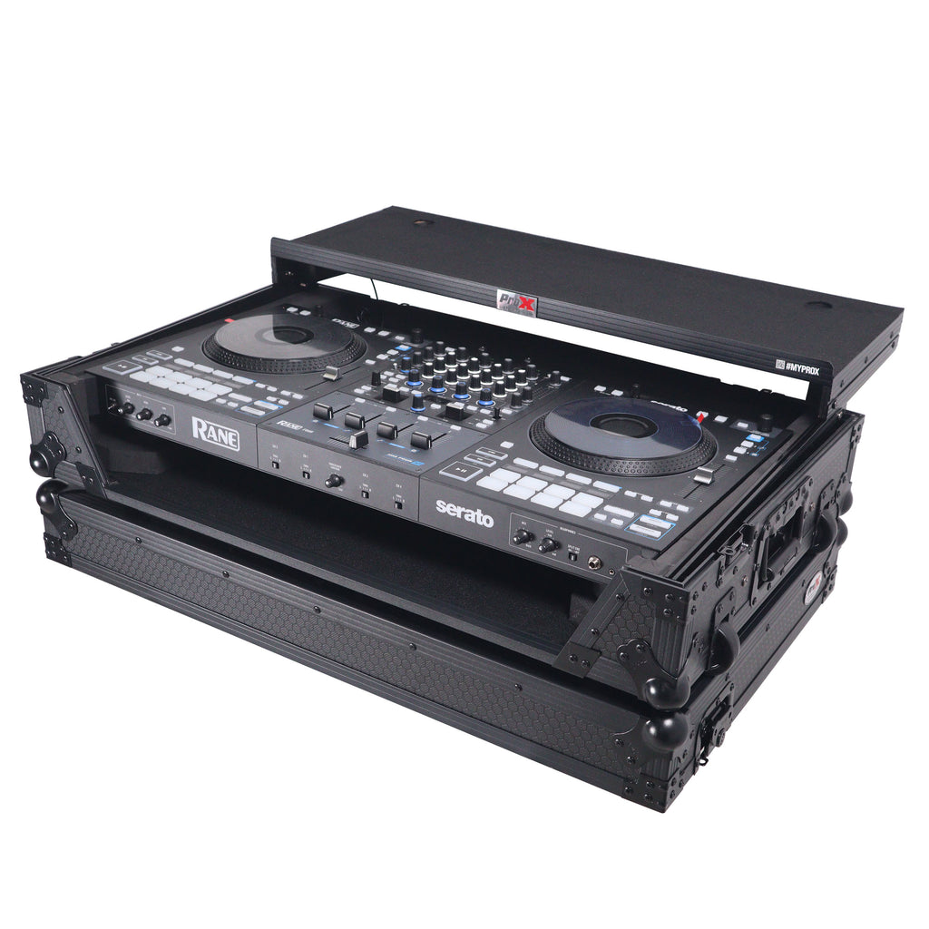ATA Flight Style Road Case For RANE Four or RANE Performer DJ Controller with Laptop Shelf 1U Rack Space LED and Wheels  - Black