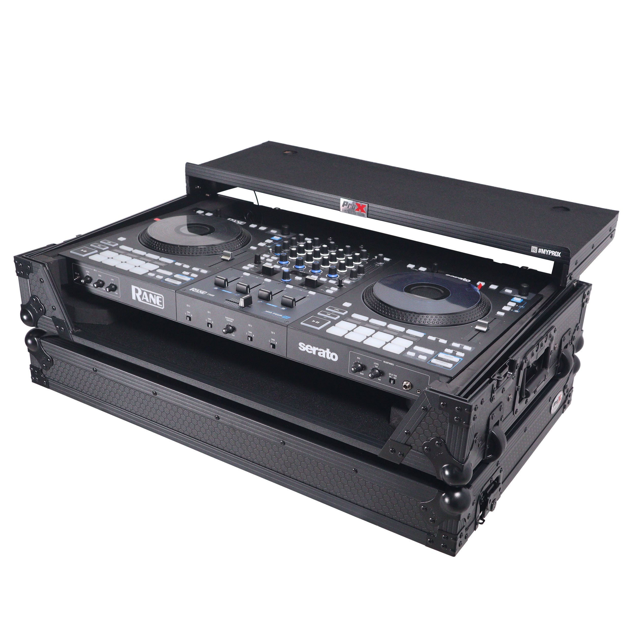 ATA Flight Style Road Case For RANE Four or RANE Performer DJ Controller with Laptop Shelf 1U Rack Space LED and Wheels  - Black