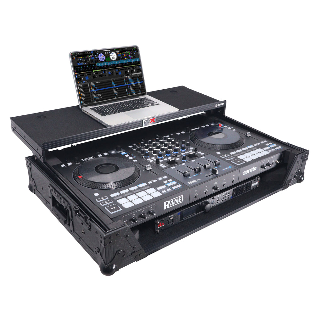 ATA Flight Style Road Case For RANE Four or RANE Performer DJ Controller with Laptop Shelf 1U Rack Space LED and Wheels  - Black