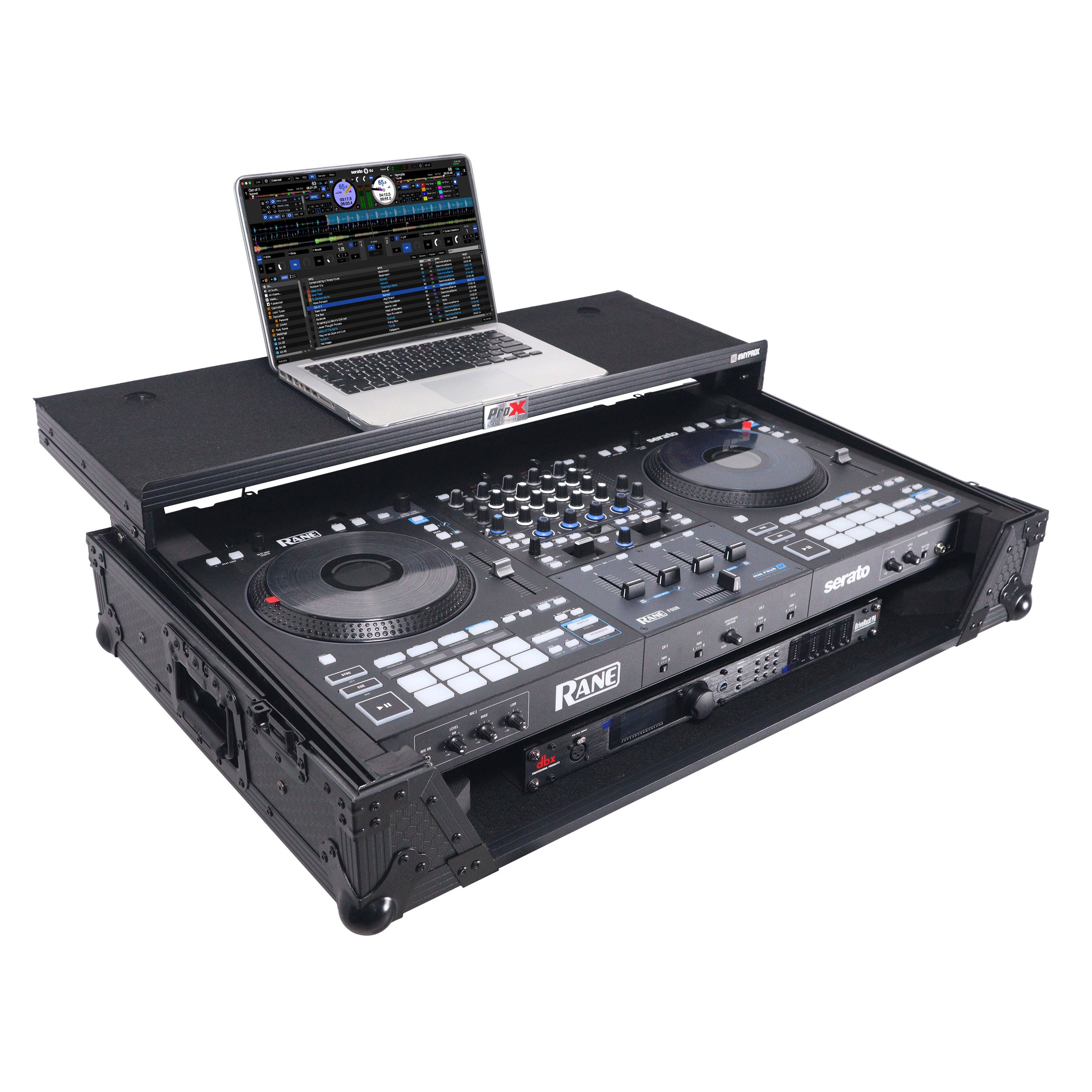 ATA Flight Style Road Case For RANE Four or RANE Performer DJ Controller with Laptop Shelf 1U Rack Space LED and Wheels  - Black