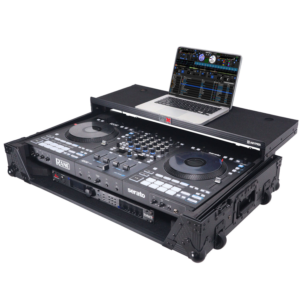ATA Flight Style Road Case For RANE Four or RANE Performer DJ Controller with Laptop Shelf 1U Rack Space LED and Wheels  - Black