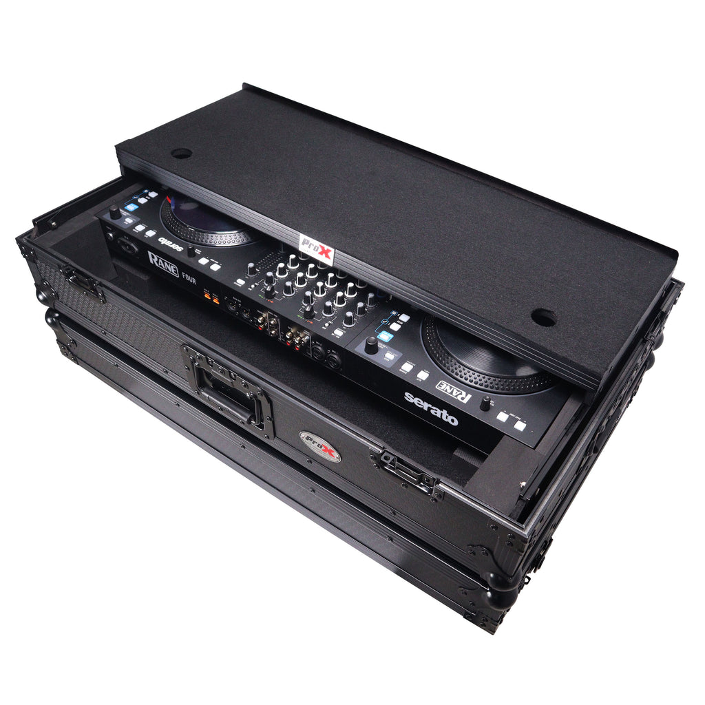 ATA Flight Style Road Case For RANE Four or RANE Performer DJ Controller with Laptop Shelf 1U Rack Space LED and Wheels  - Black